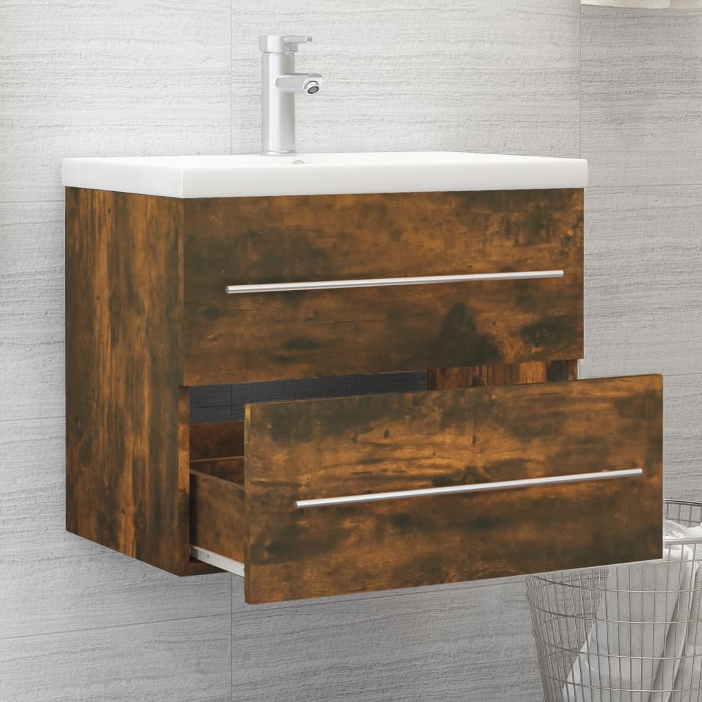 Füstös tölgyszínű szerelt fa mosdószekrény 60 x 38,5 x 48 cm