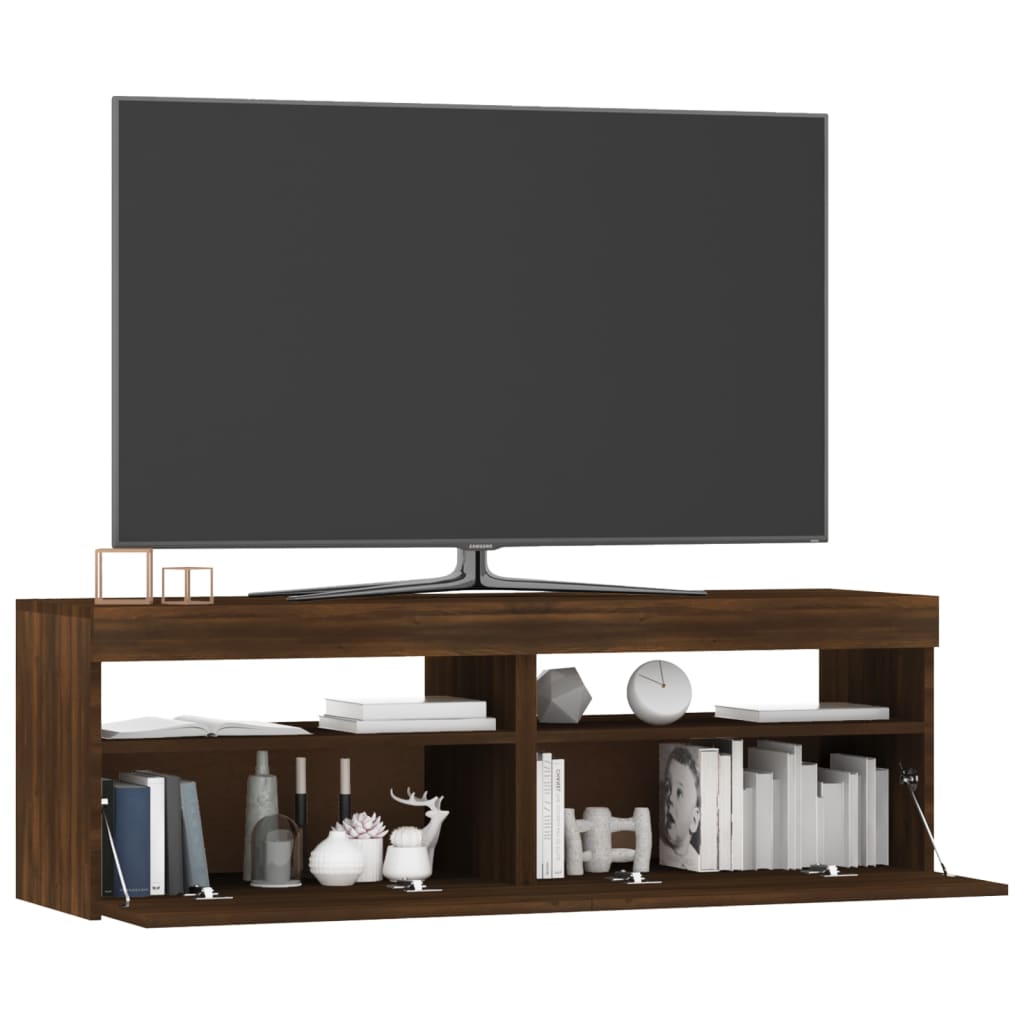 Barna tölgyszínű tv-szekrény led-lámpákkal 120 x 35 x 40 cm Barna tölgyszínű tv-szekrény led-lámpákkal 120 x 35 x 40 cm