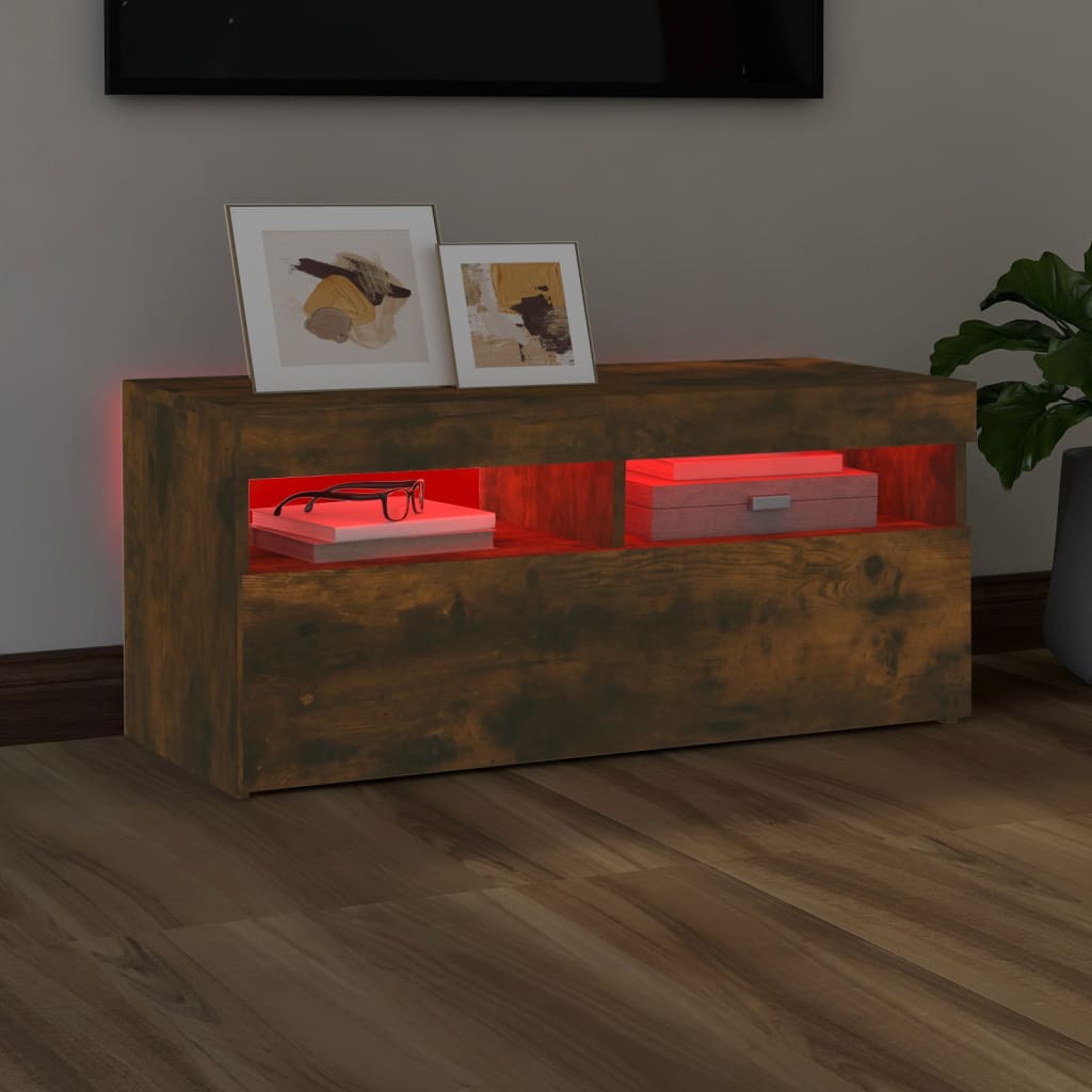 Füstös tölgy színű tv-szekrény led-világítással 90 x 35 x 40 cm Füstös tölgy színű tv-szekrény led-világítással 90 x 35 x 40 cm