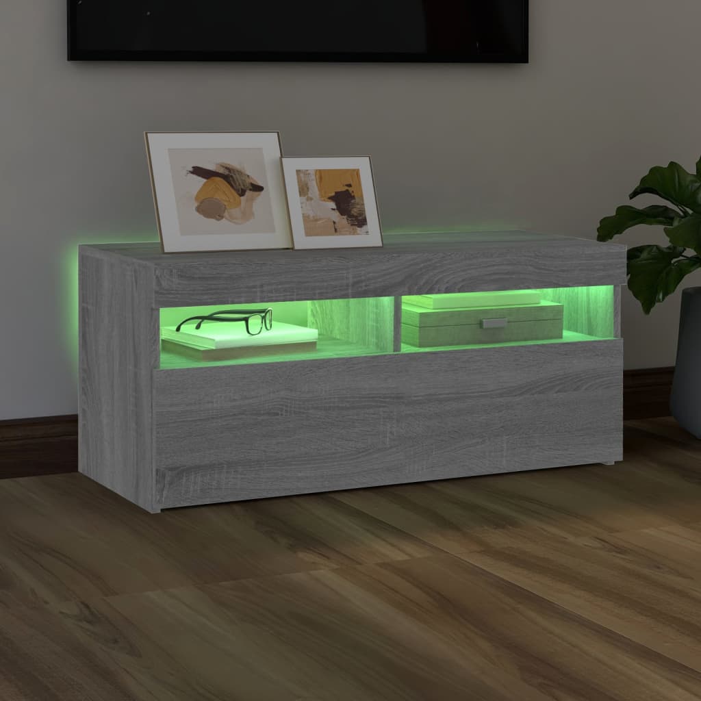 Szürke sonoma színű tv-szekrény led-világítással90 x 35 x 40 cm