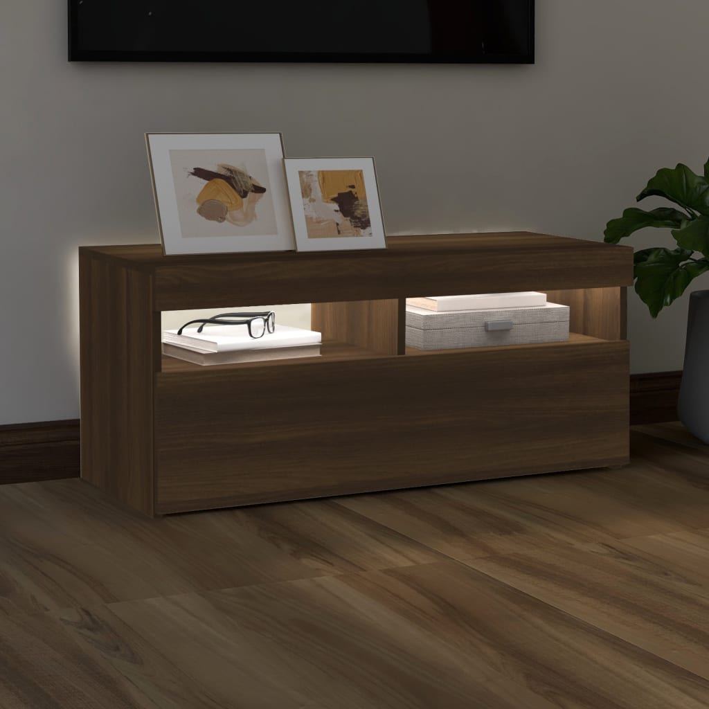 Barna tölgy színű tv-szekrény led-világítással 90 x 35 x 40 cm Barna tölgy színű tv-szekrény led-világítással 90 x 35 x 40 cm