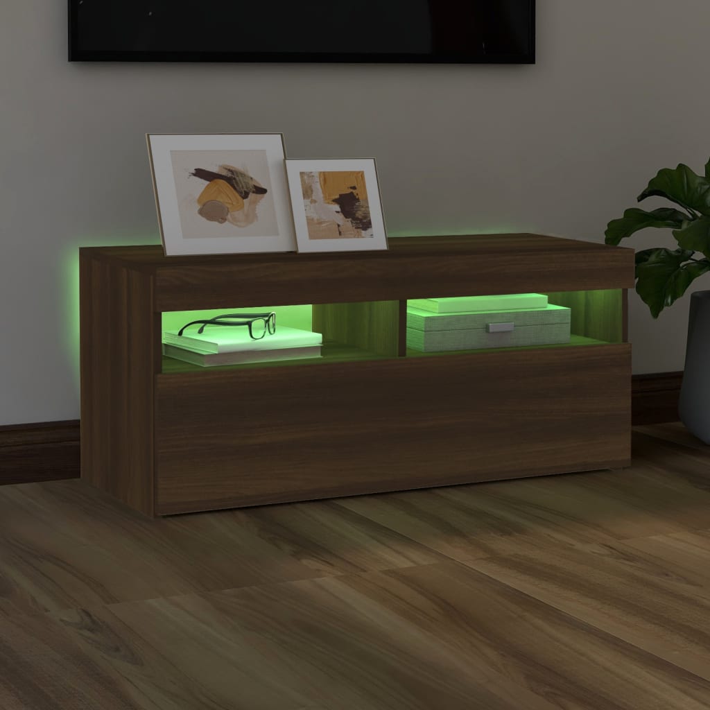 Barna tölgy színű tv-szekrény led-világítással 90 x 35 x 40 cm Barna tölgy színű tv-szekrény led-világítással 90 x 35 x 40 cm