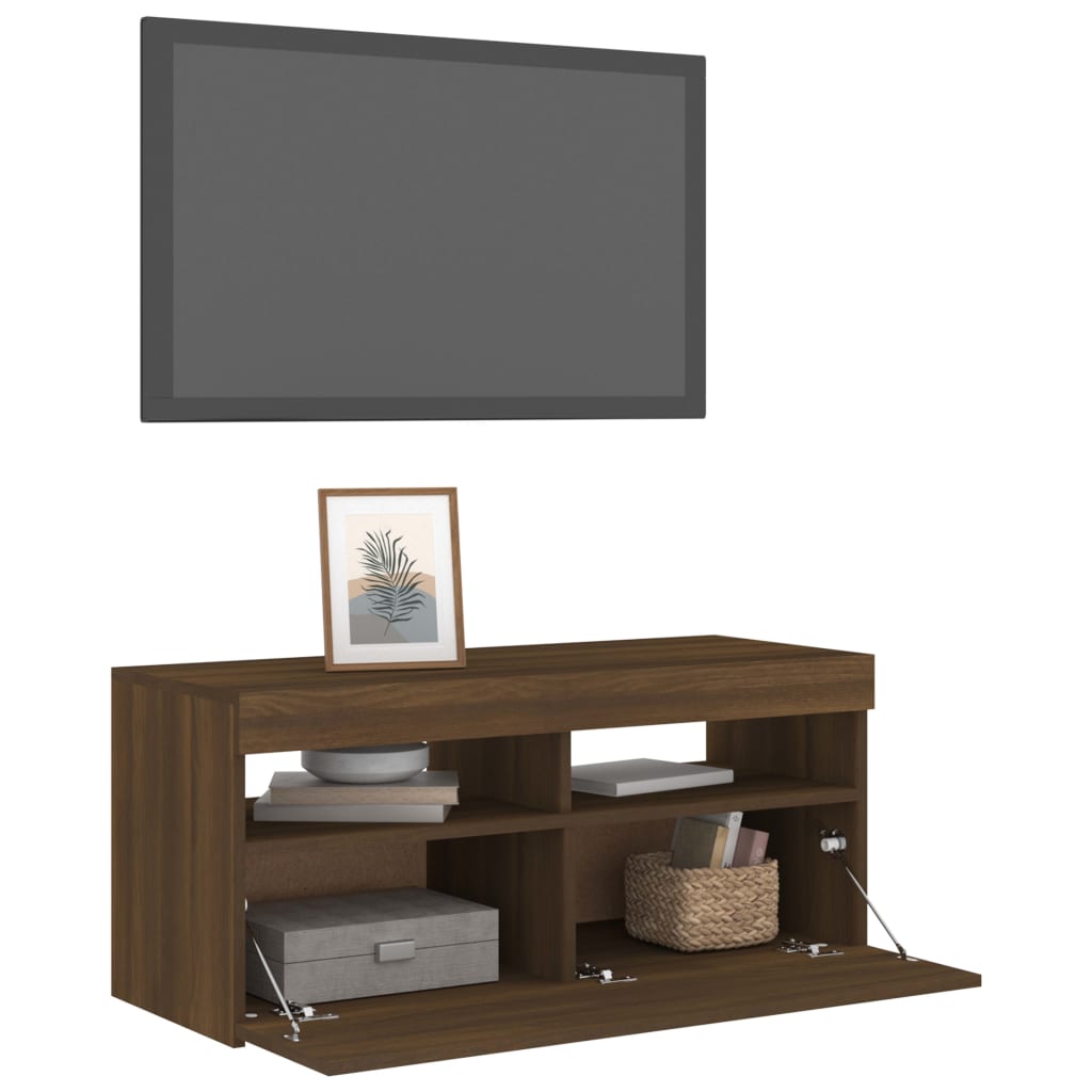Barna tölgy színű tv-szekrény led-világítással 90 x 35 x 40 cm Barna tölgy színű tv-szekrény led-világítással 90 x 35 x 40 cm