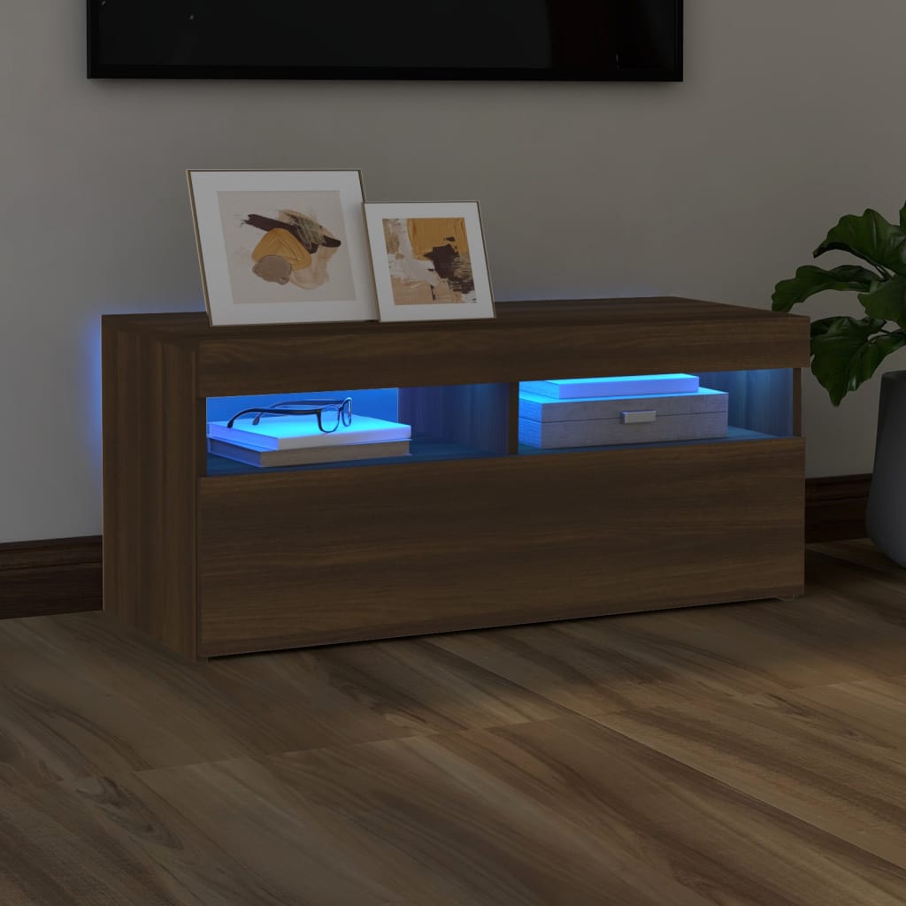 Barna tölgy színű tv-szekrény led-világítással 90 x 35 x 40 cm Barna tölgy színű tv-szekrény led-világítással 90 x 35 x 40 cm