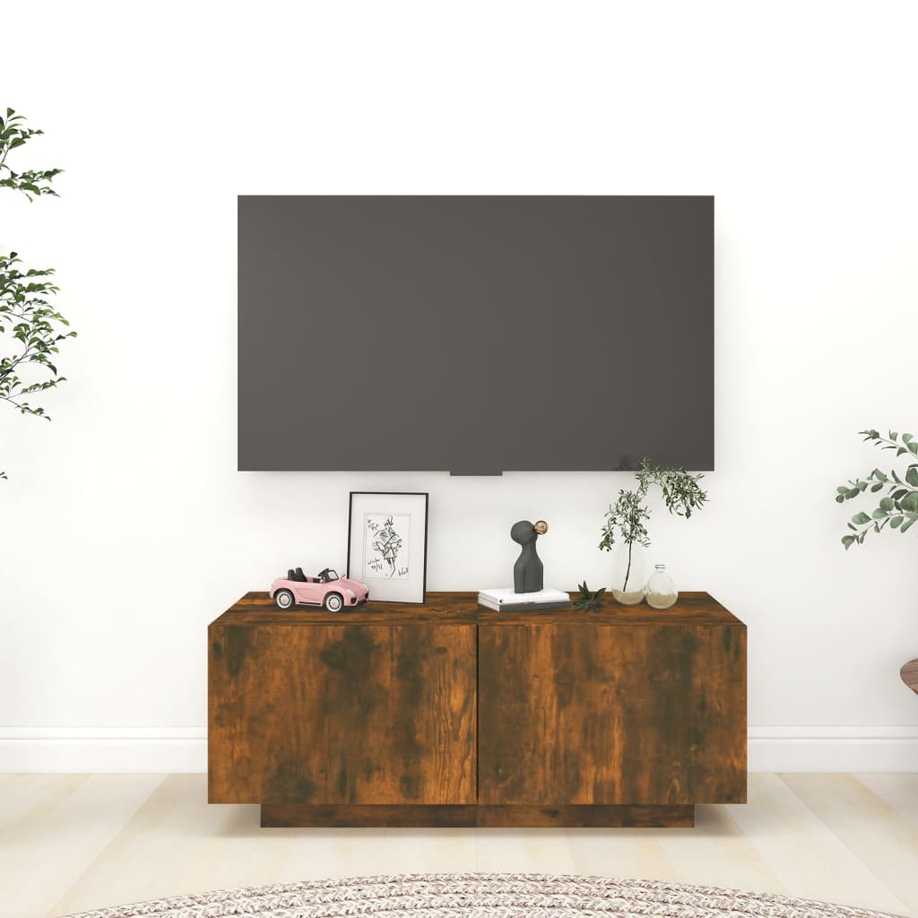 Füstös tölgyszínű szerelt fa tv-szekrény 100 x 35 x 40 cm Füstös tölgyszínű szerelt fa tv-szekrény 100 x 35 x 40 cm