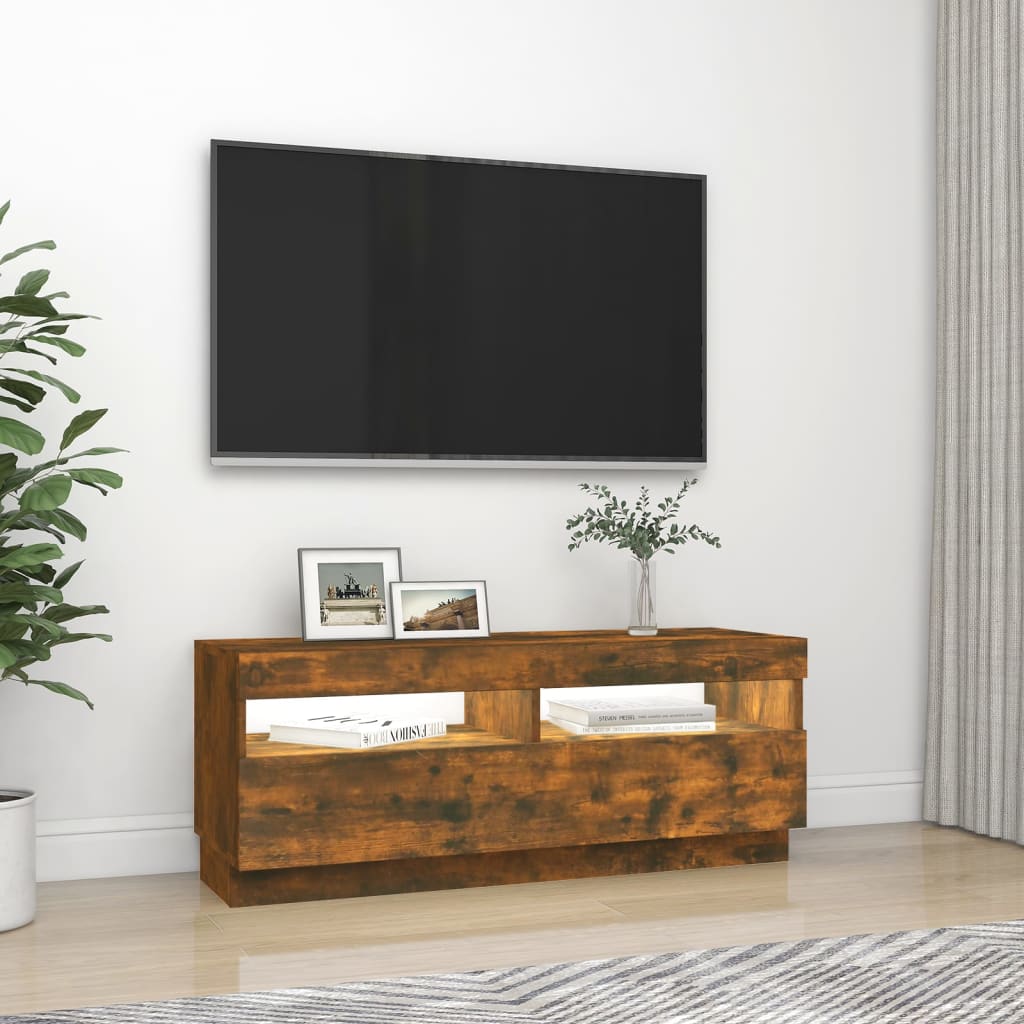 Füstös tölgyszínű tv-szekrény led-világítással 100 x 35 x 40 cm Füstös tölgyszínű tv-szekrény led-világítással 100 x 35 x 40 cm