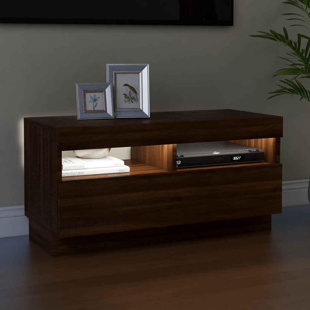 Barna tölgyszínű tv-szekrény led-világítással 80 x 35 x 40 cm Barna tölgyszínű tv-szekrény led-világítással 80 x 35 x 40 cm