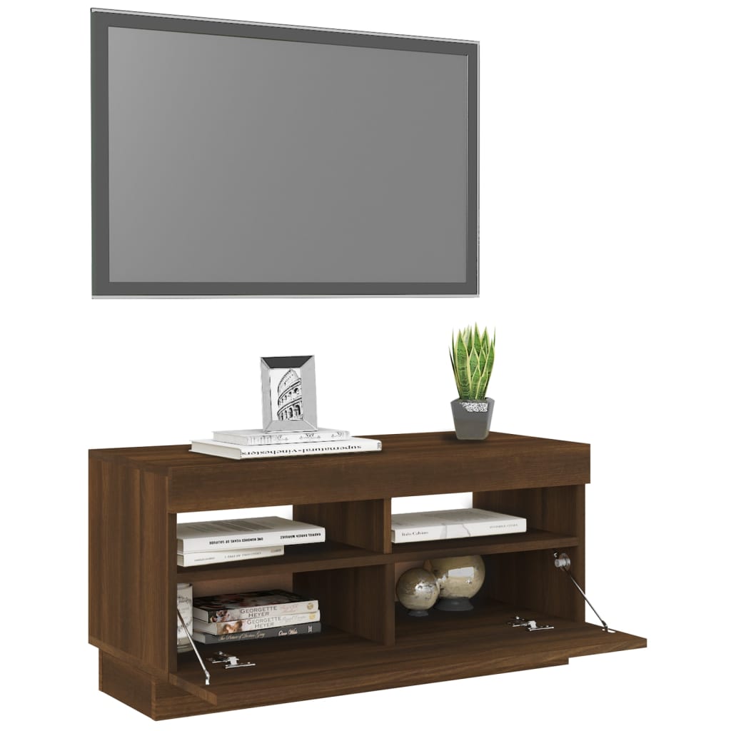 Barna tölgyszínű tv-szekrény led-világítással 80 x 35 x 40 cm Barna tölgyszínű tv-szekrény led-világítással 80 x 35 x 40 cm