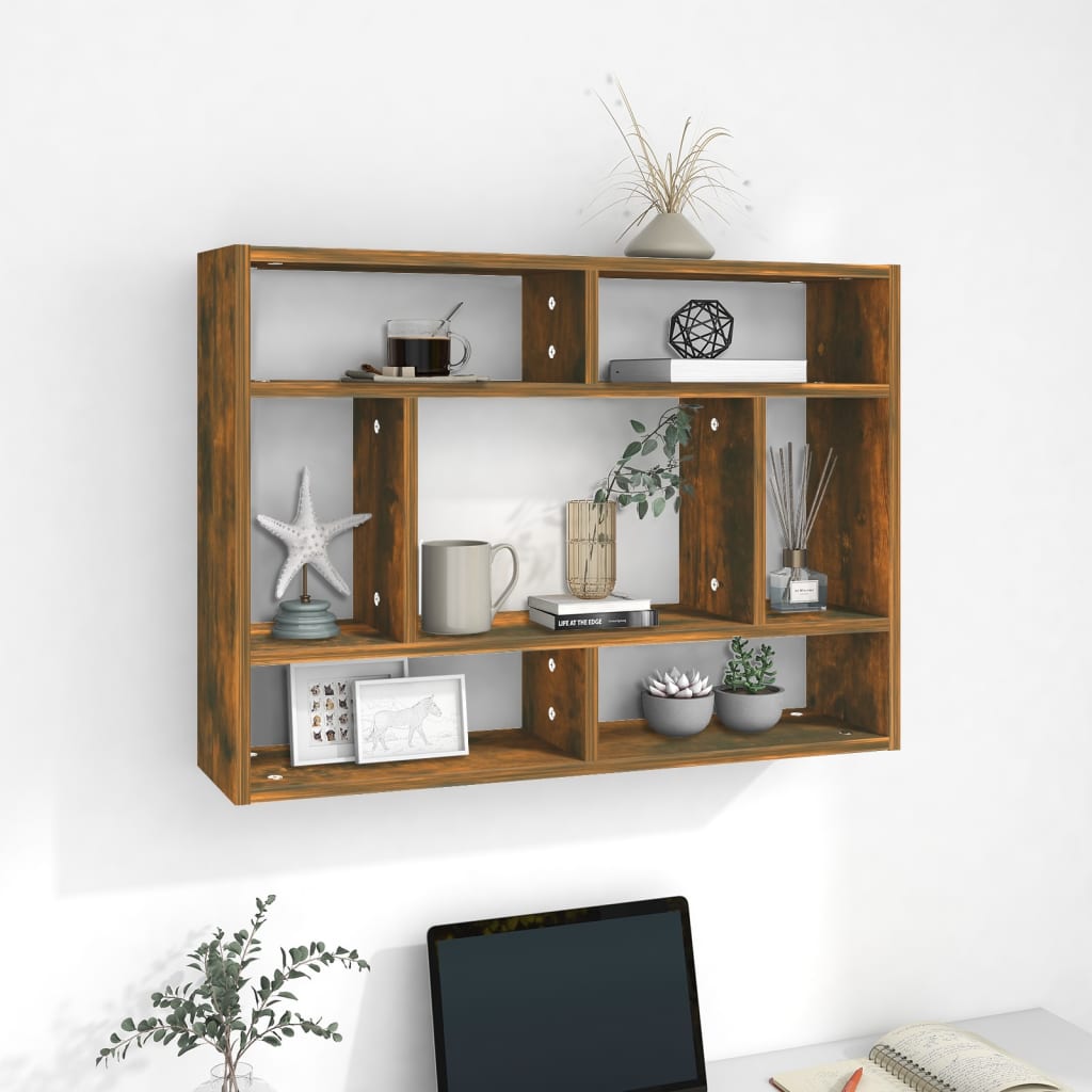 Füstös tölgy színű szerelt fa fali polc 75 x 16 x 55 cm