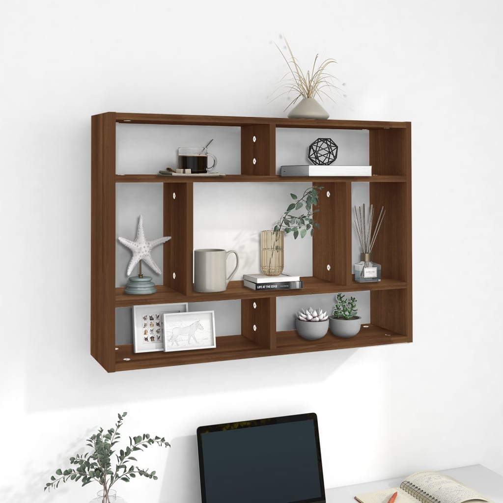 Barna tölgy színű szerelt fa fali polc 75 x 16 x 55 cm
