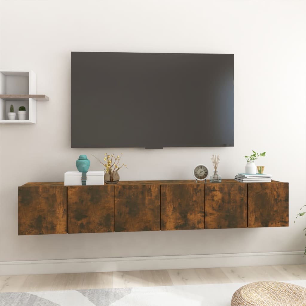 3 db füstös tölgy színű fa függő tv-szekrény 60 x 30 x 30 cm