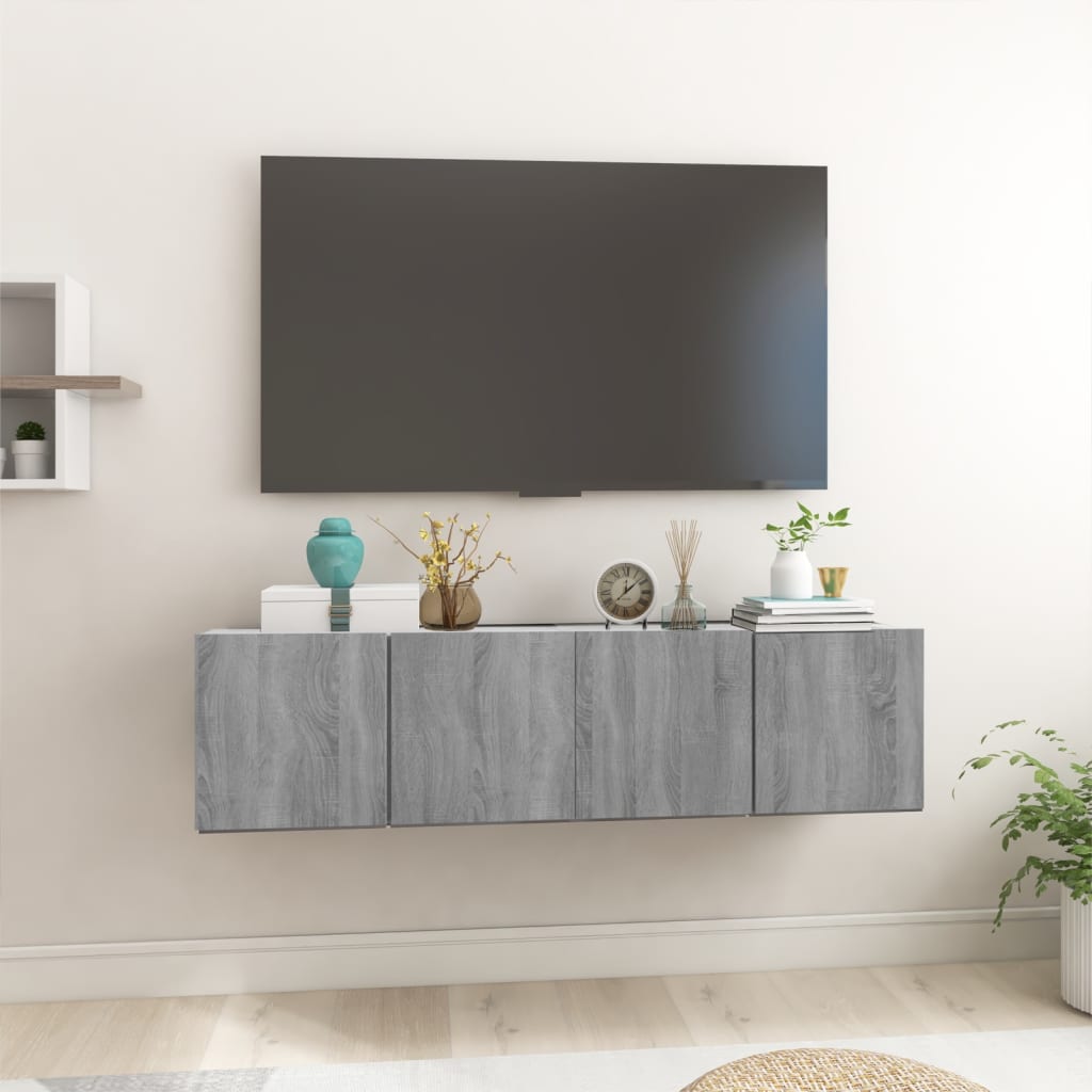 2 db füstös tölgyszínű szerelt fa függő tv-szekrény 60x30x30 cm