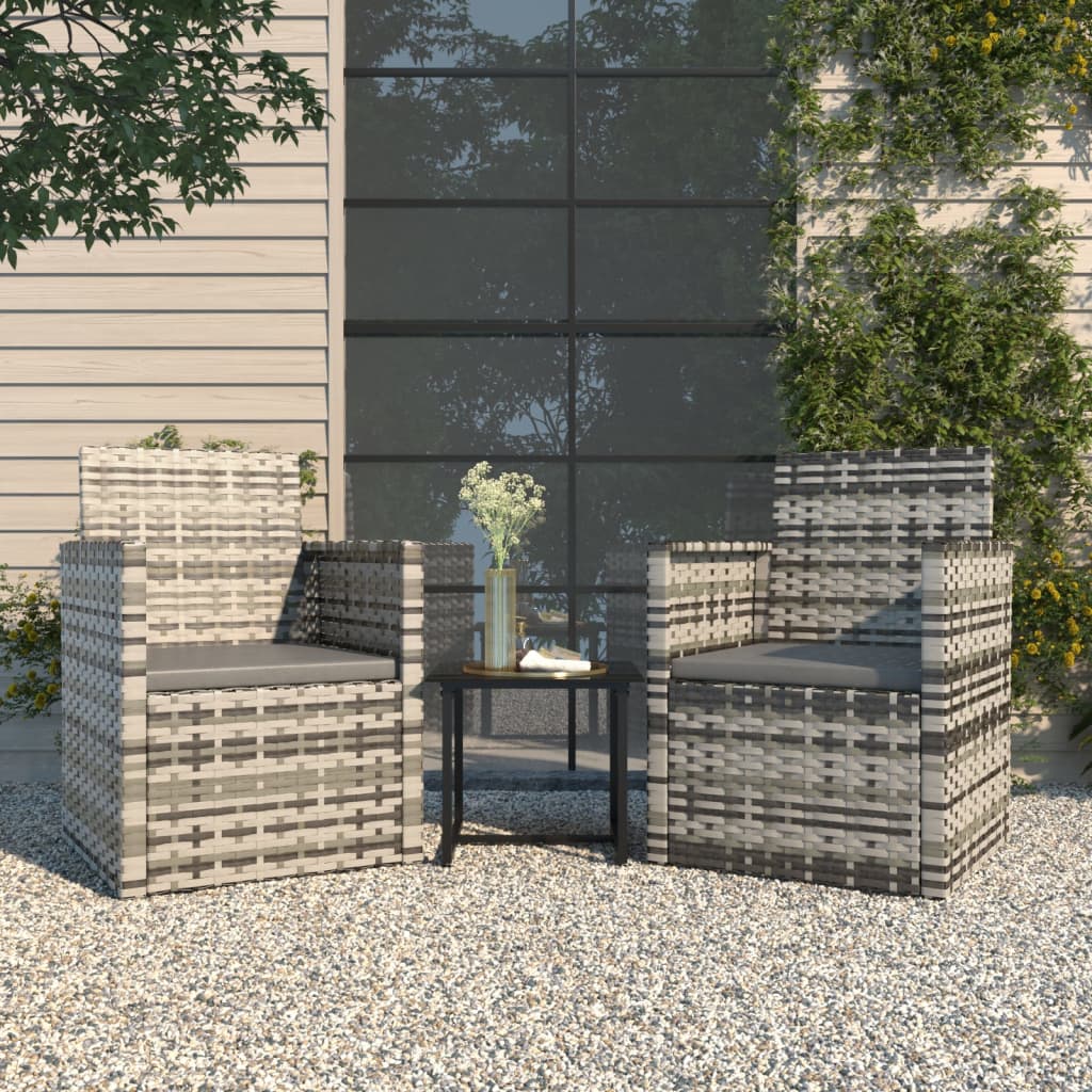 3-részes szürke polyrattan kültéri ülőgarnitúra párnákkal