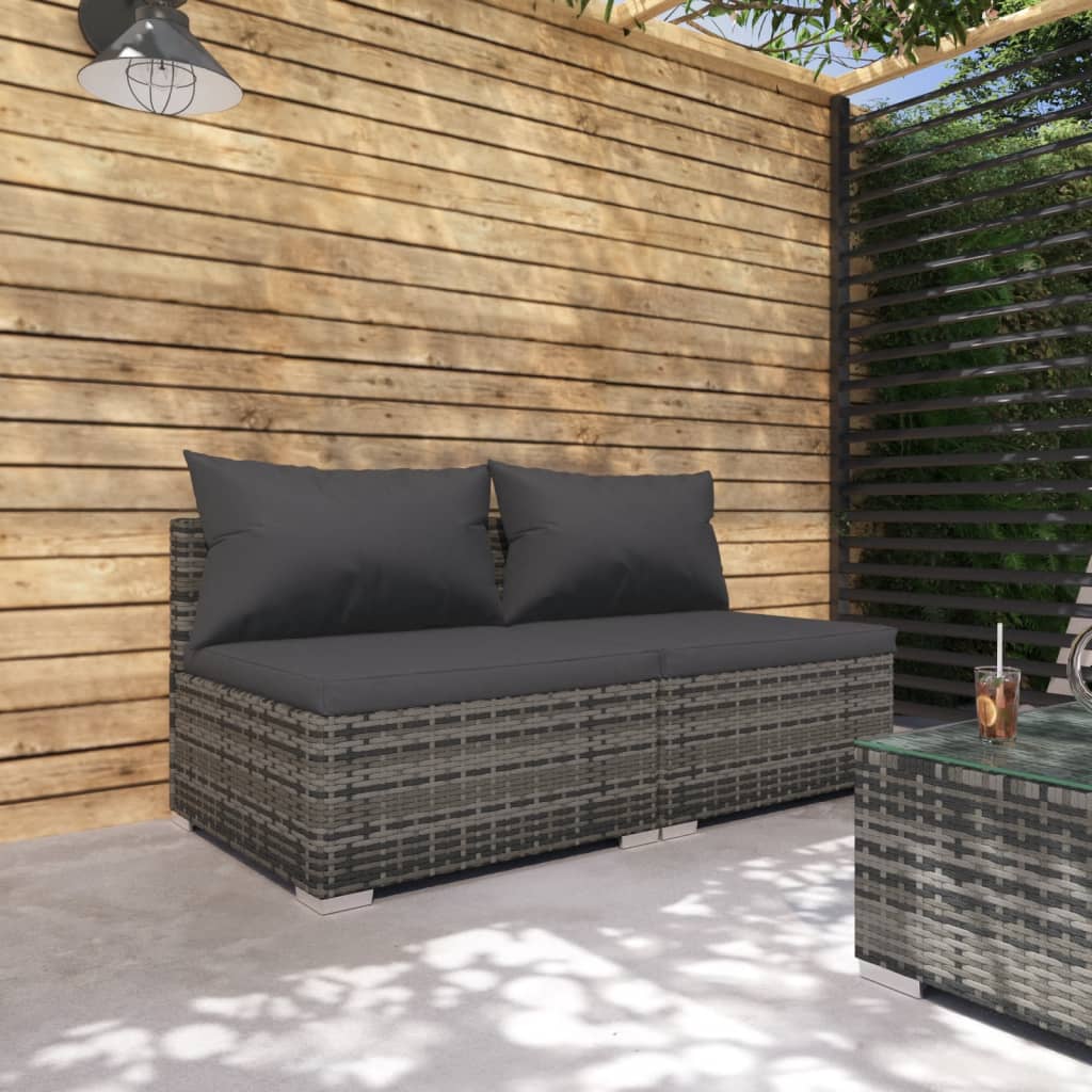 2-részes szürke polyrattan kerti ülőgarnitúra párnákkal