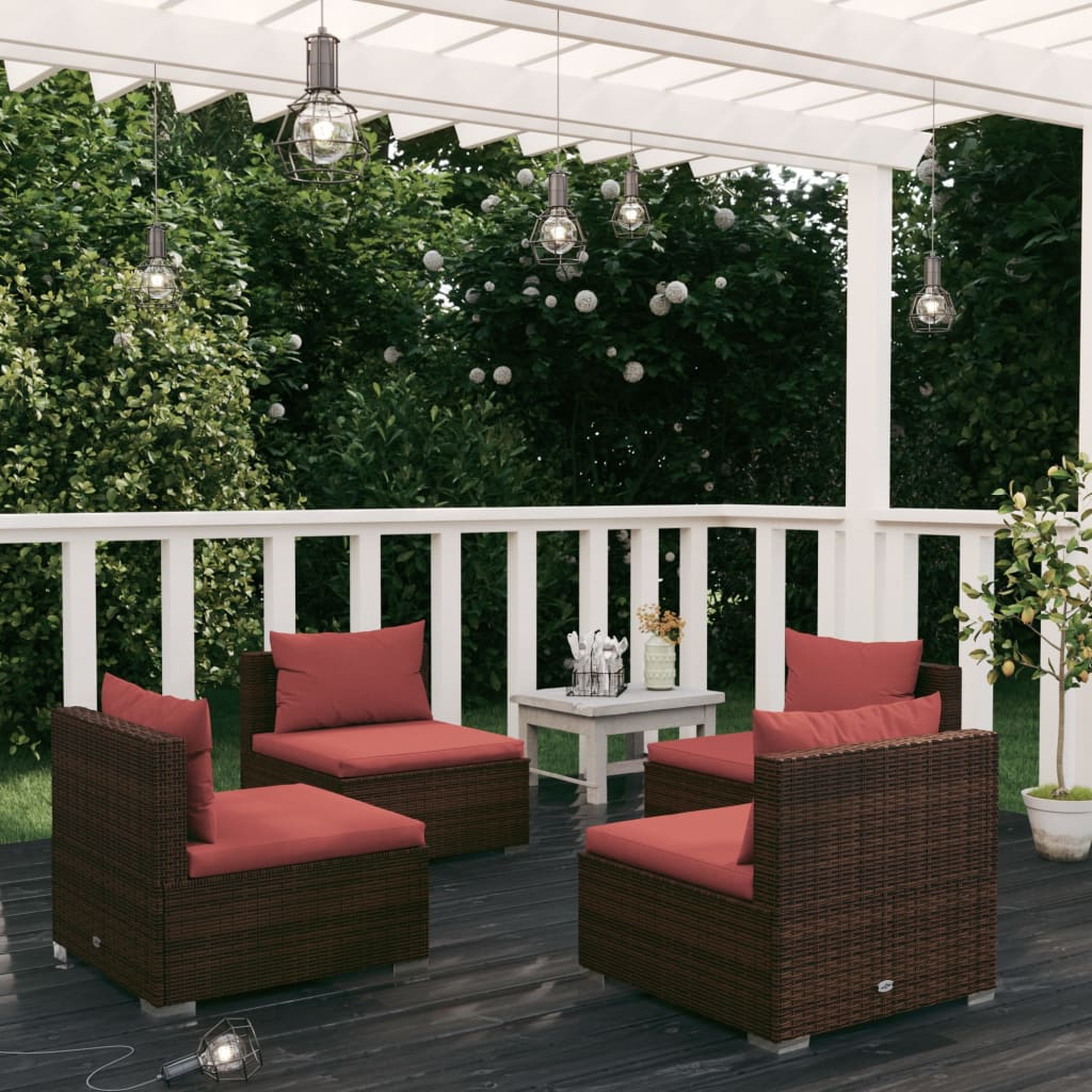 4 részes barna polyrattan kerti bútorszett párnákkal