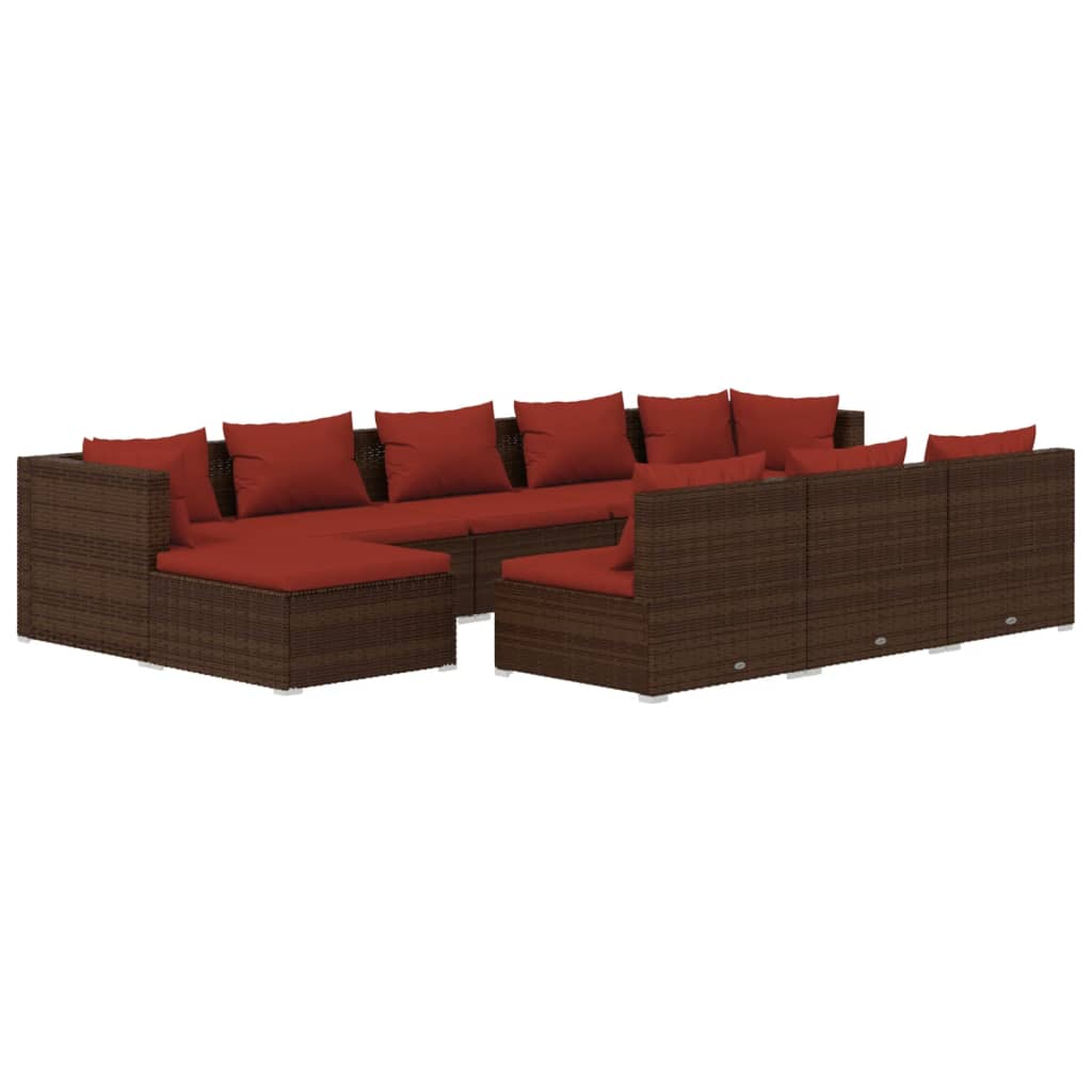 10-részes barna polyrattan kerti ülőgarnitúra párnákkal 10-részes barna polyrattan kerti ülőgarnitúra párnákkal