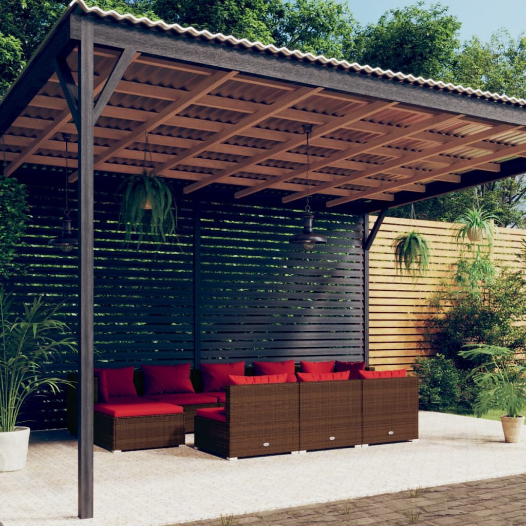 10-részes barna polyrattan kerti ülőgarnitúra párnákkal