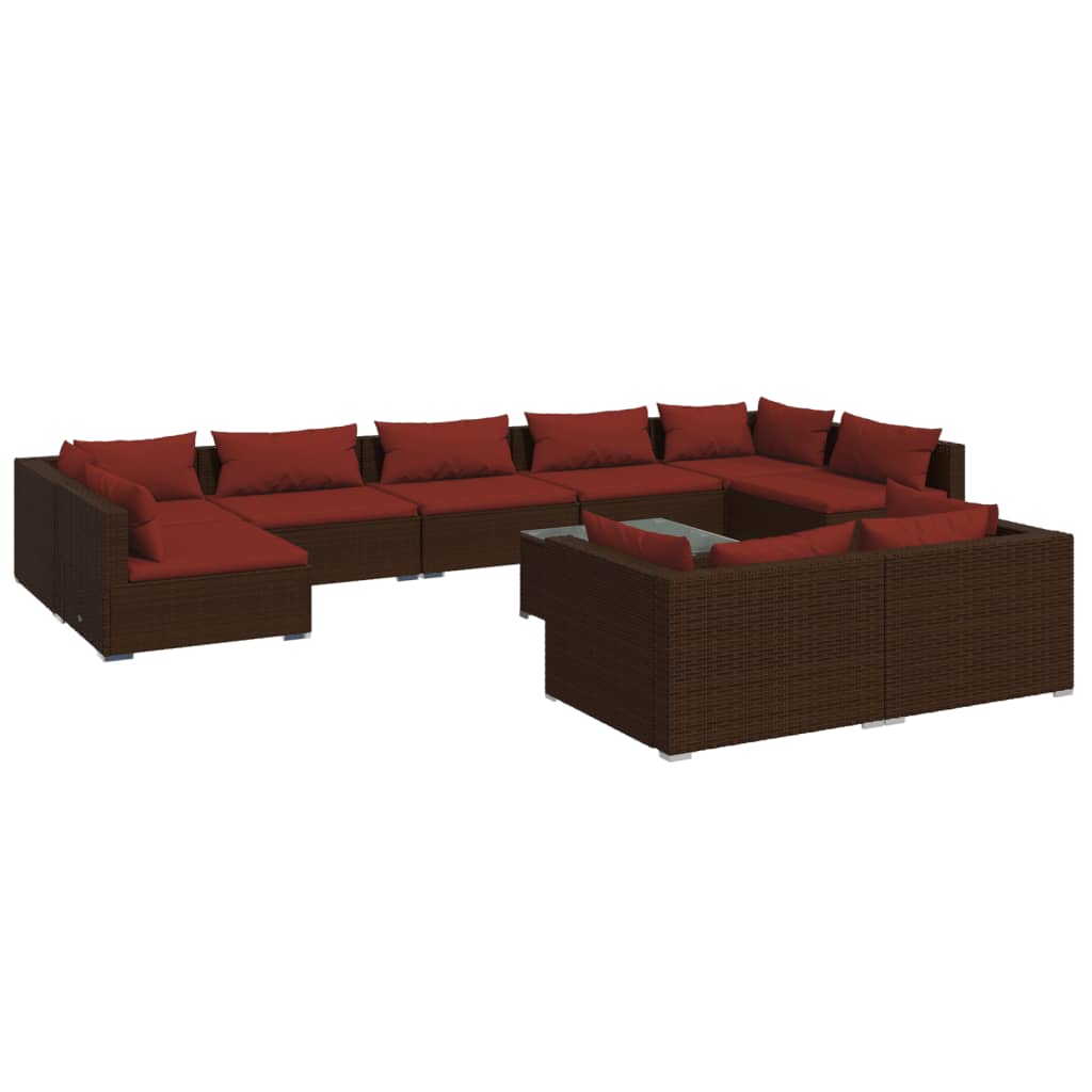 10 részes barna polyrattan kerti ülőgarnitúra párnákkal