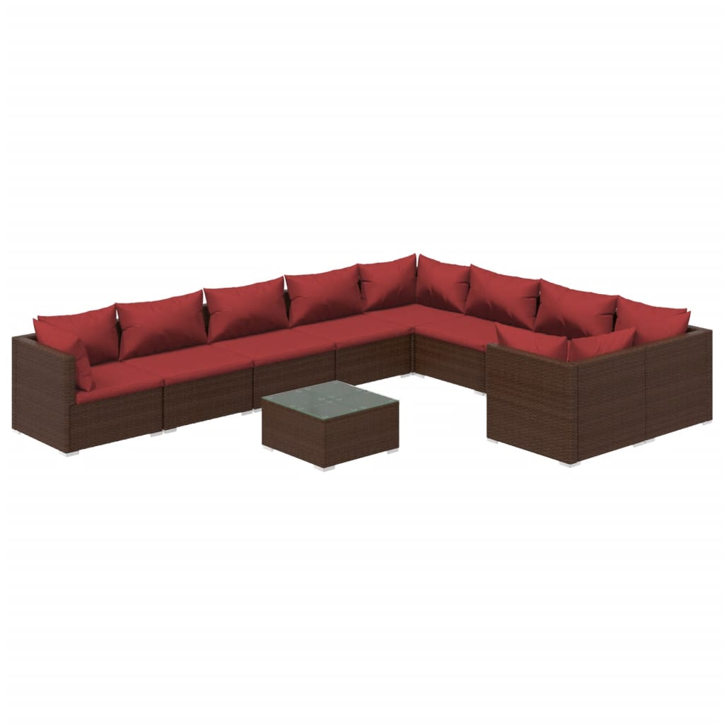 10 részes barna polyrattan kerti ülőgarnitúra párnákkal