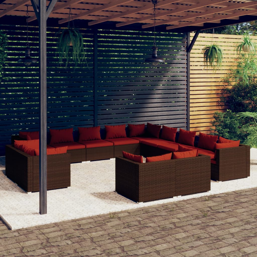 13 részes barna polyrattan kerti ülőgarnitúra párnákkal
