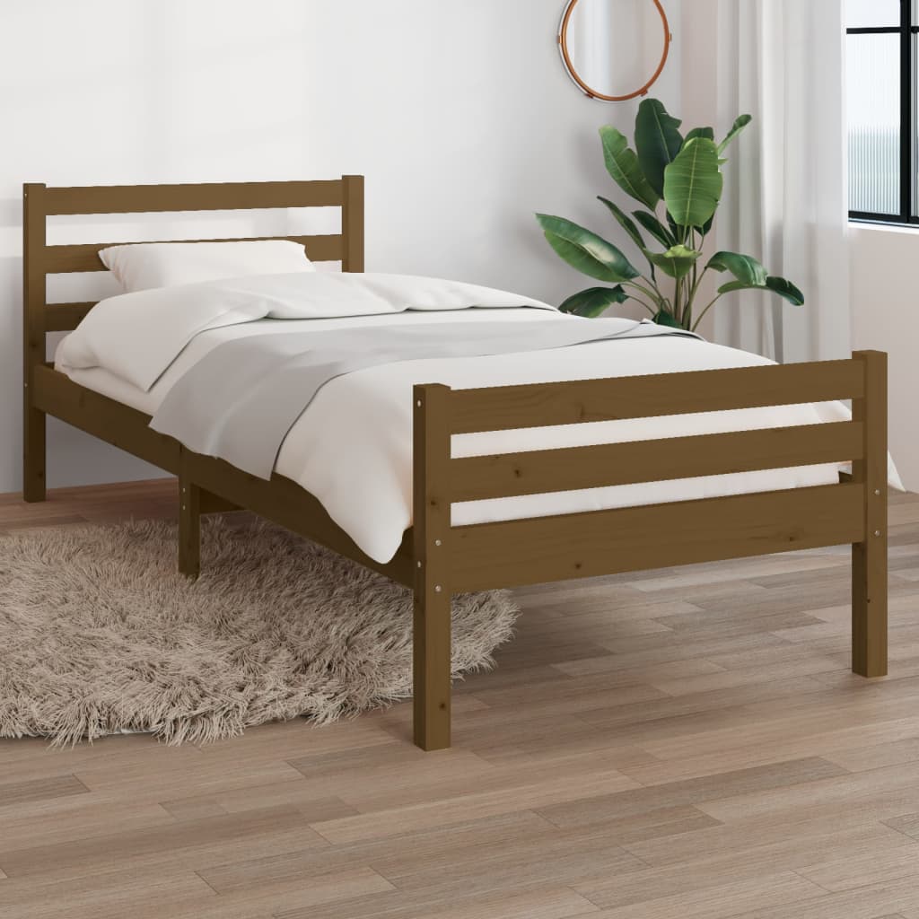 Mézbarna tömör fenyőfa ágykeret 75 x 190 cm (2ft6 small single)