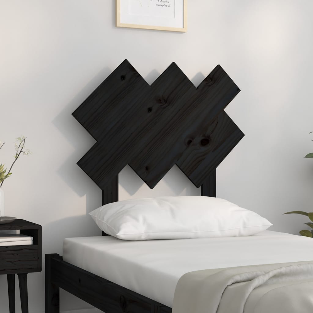 Fekete tömör fenyőfa ágyfejtámla 72,5x3x81 cm