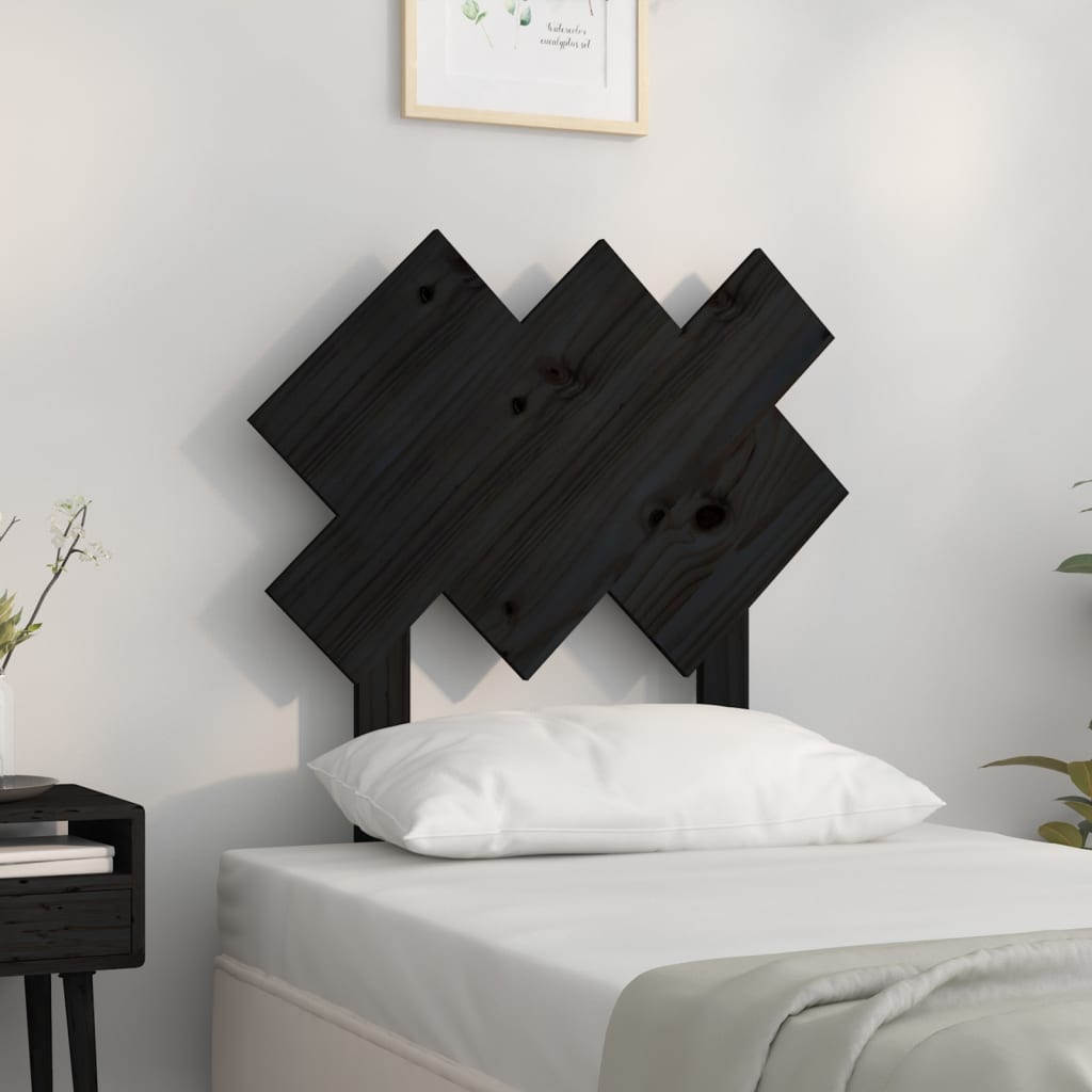 Fekete tömör fenyőfa ágyfejtámla 72,5x3x81 cm