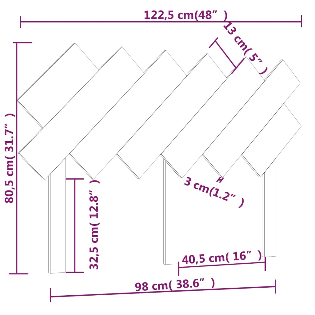 Fekete tömör fenyőfa ágyfejtámla 122,5x3x80,5 cm