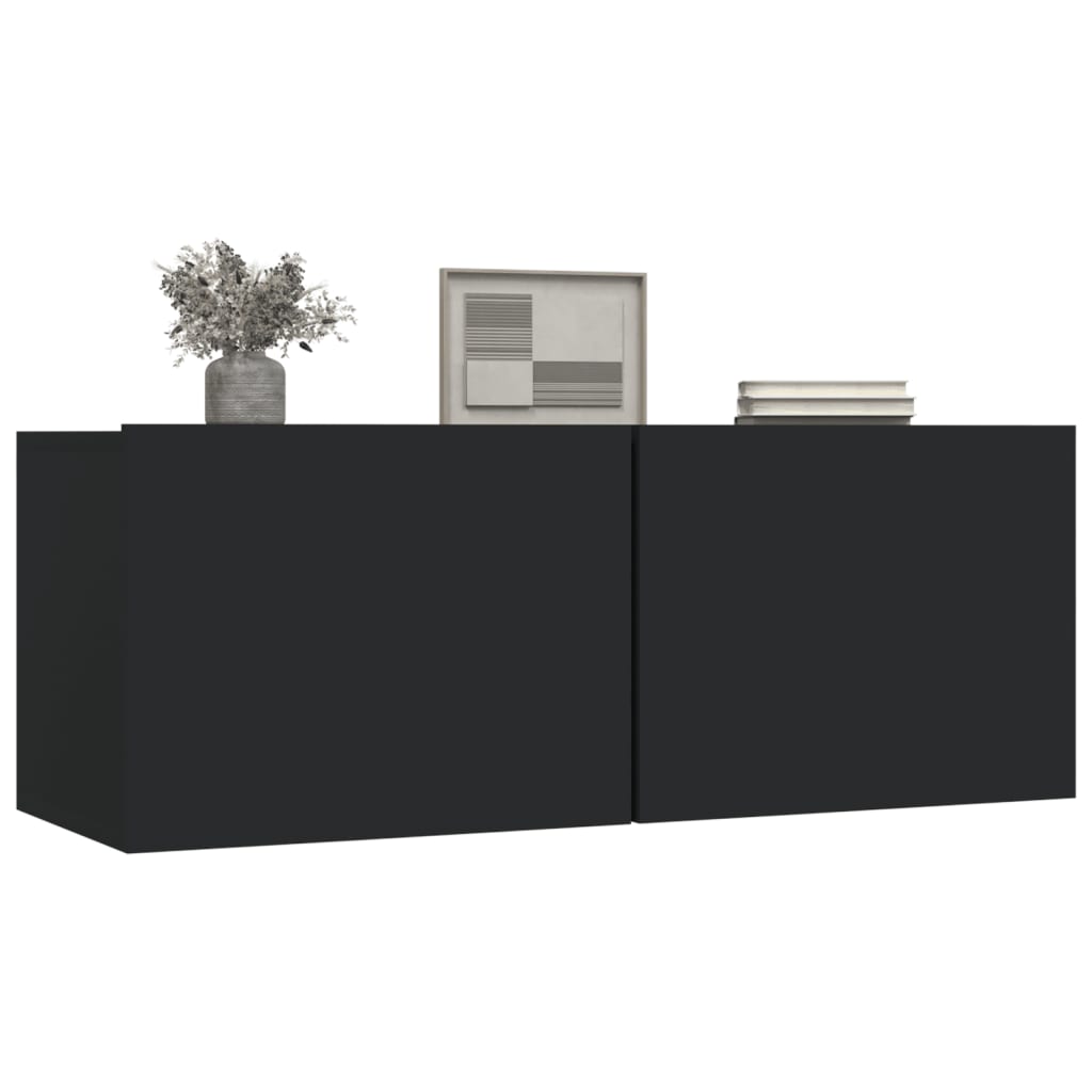 2 db fekete szerelt fa tv-szekrény 80 x 30 x 30 cm 2 db fekete szerelt fa tv-szekrény 80 x 30 x 30 cm