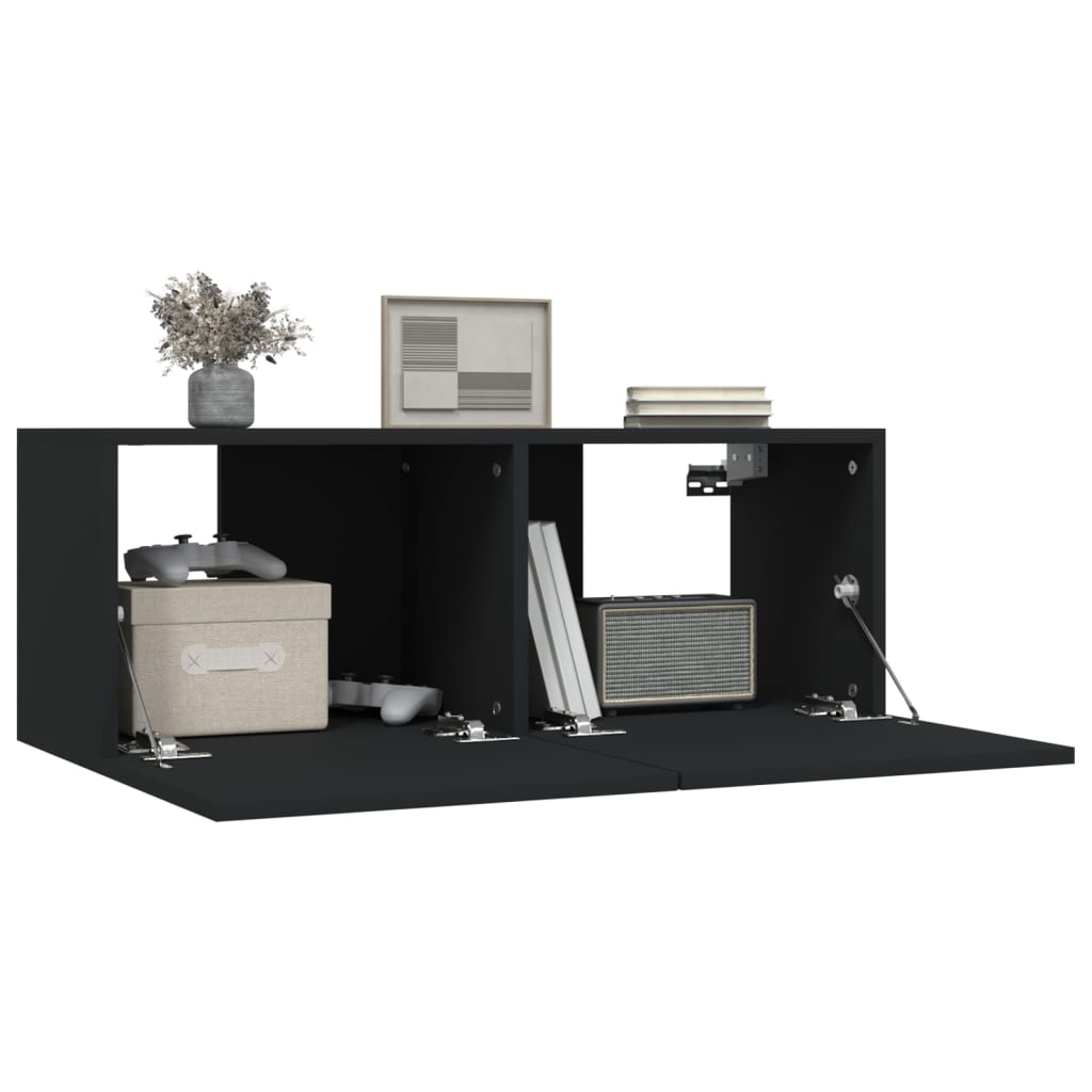 2 db fekete szerelt fa tv-szekrény 80 x 30 x 30 cm 2 db fekete szerelt fa tv-szekrény 80 x 30 x 30 cm