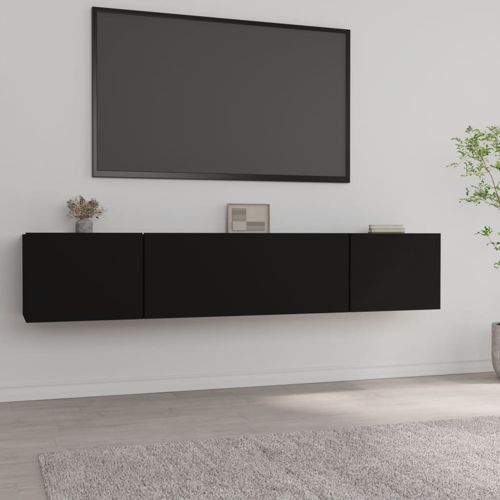 2 db fekete szerelt fa tv-szekrény 80 x 30 x 30 cm 2 db fekete szerelt fa tv-szekrény 80 x 30 x 30 cm