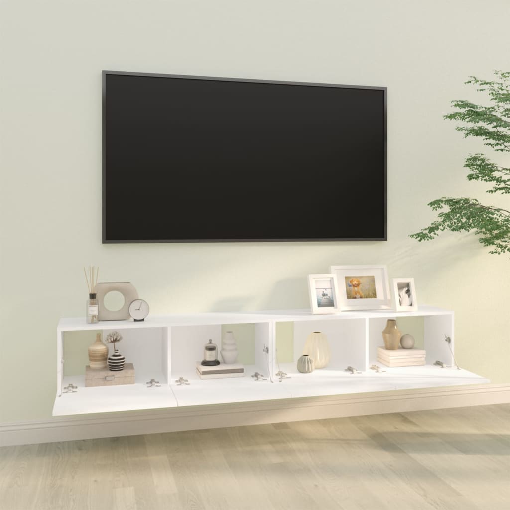 2 db fehér szerelt fa fali tv-szekrény 100 x 30 x 30 cm