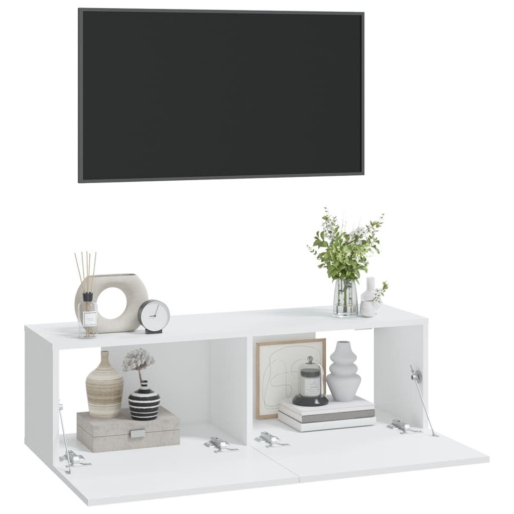 2 db fehér szerelt fa fali tv-szekrény 100 x 30 x 30 cm