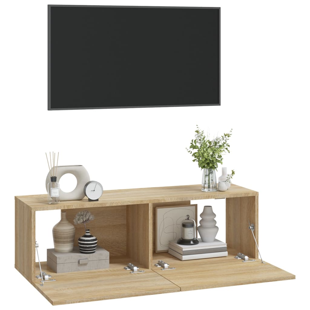2 db sonoma-tölgyszín szerelt fa fali tv-szekrény 100x30x30 cm 2 db sonoma-tölgyszín szerelt fa fali tv-szekrény 100x30x30 cm