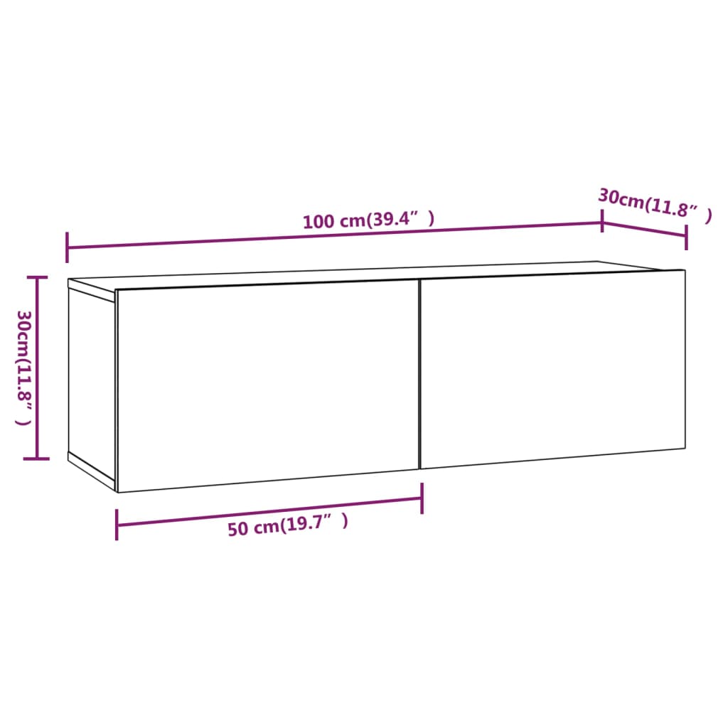 2 db sonoma-tölgyszín szerelt fa fali tv-szekrény 100x30x30 cm 2 db sonoma-tölgyszín szerelt fa fali tv-szekrény 100x30x30 cm