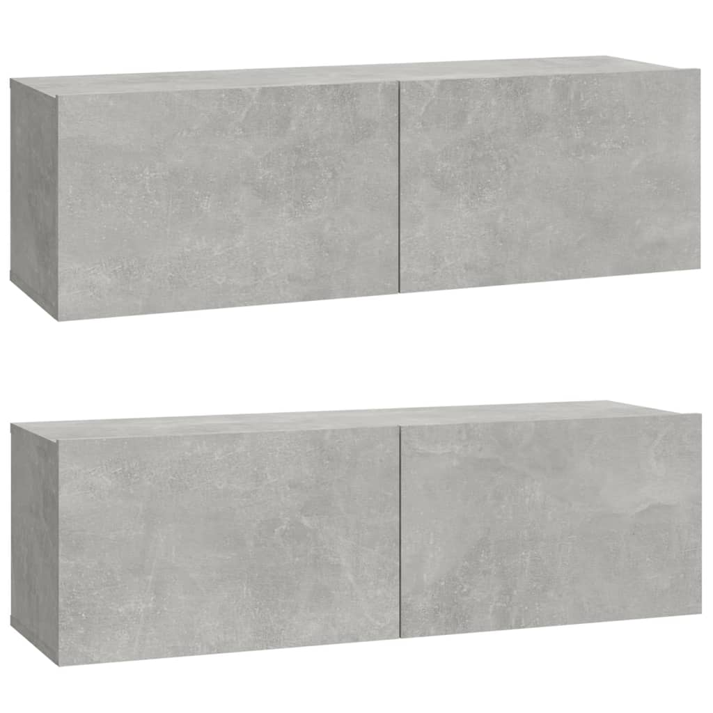 2 db betonszürke szerelt fa fali tv-szekrény 100 x 30 x 30 cm 2 db betonszürke szerelt fa fali tv-szekrény 100 x 30 x 30 cm