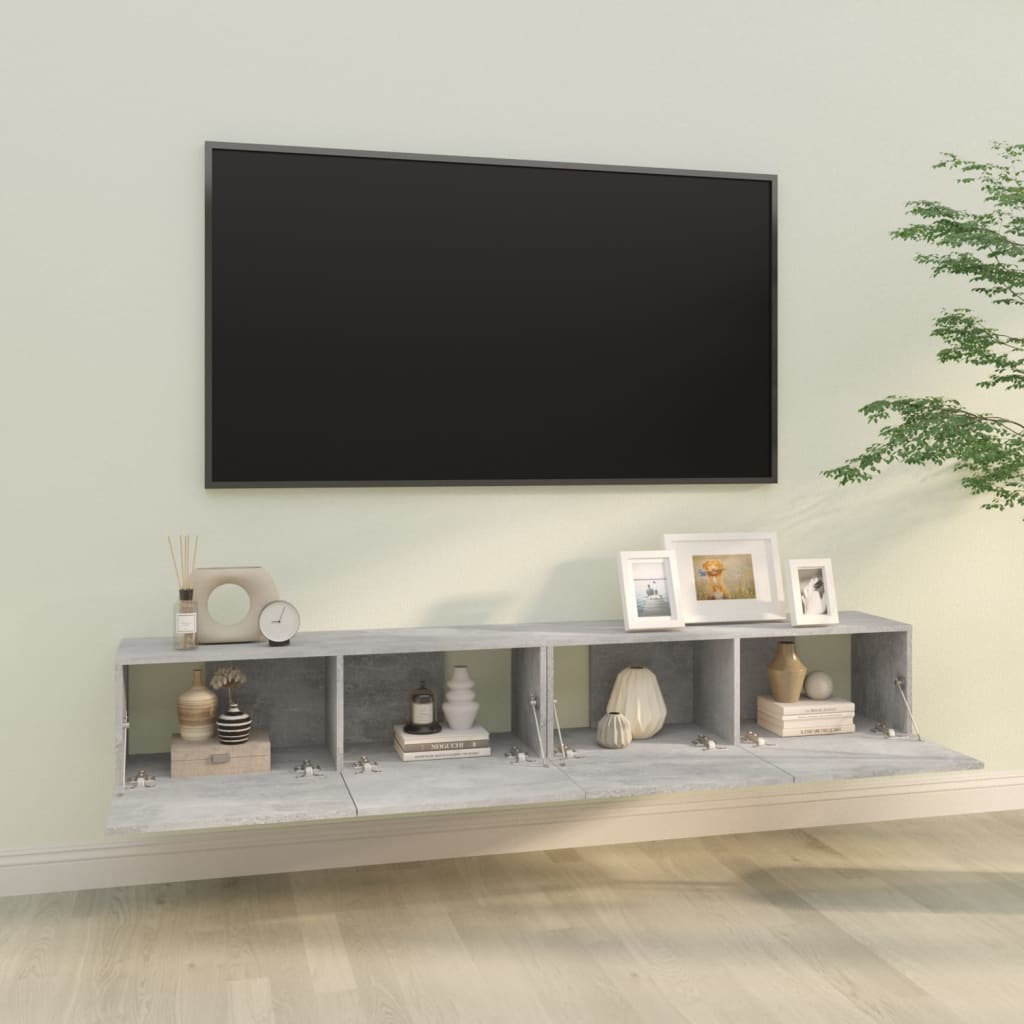 2 db betonszürke szerelt fa fali tv-szekrény 100 x 30 x 30 cm 2 db betonszürke szerelt fa fali tv-szekrény 100 x 30 x 30 cm