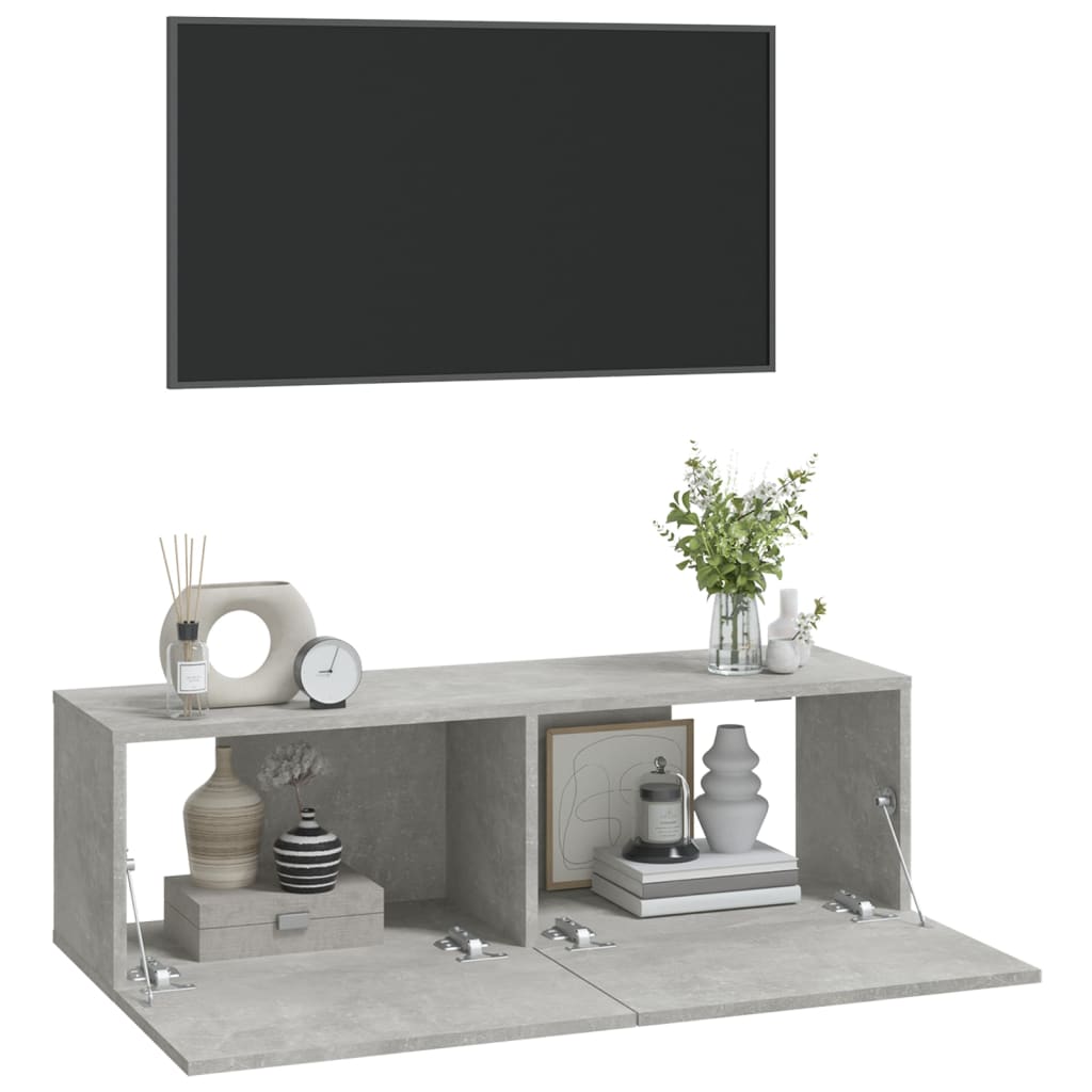 2 db betonszürke szerelt fa fali tv-szekrény 100 x 30 x 30 cm 2 db betonszürke szerelt fa fali tv-szekrény 100 x 30 x 30 cm