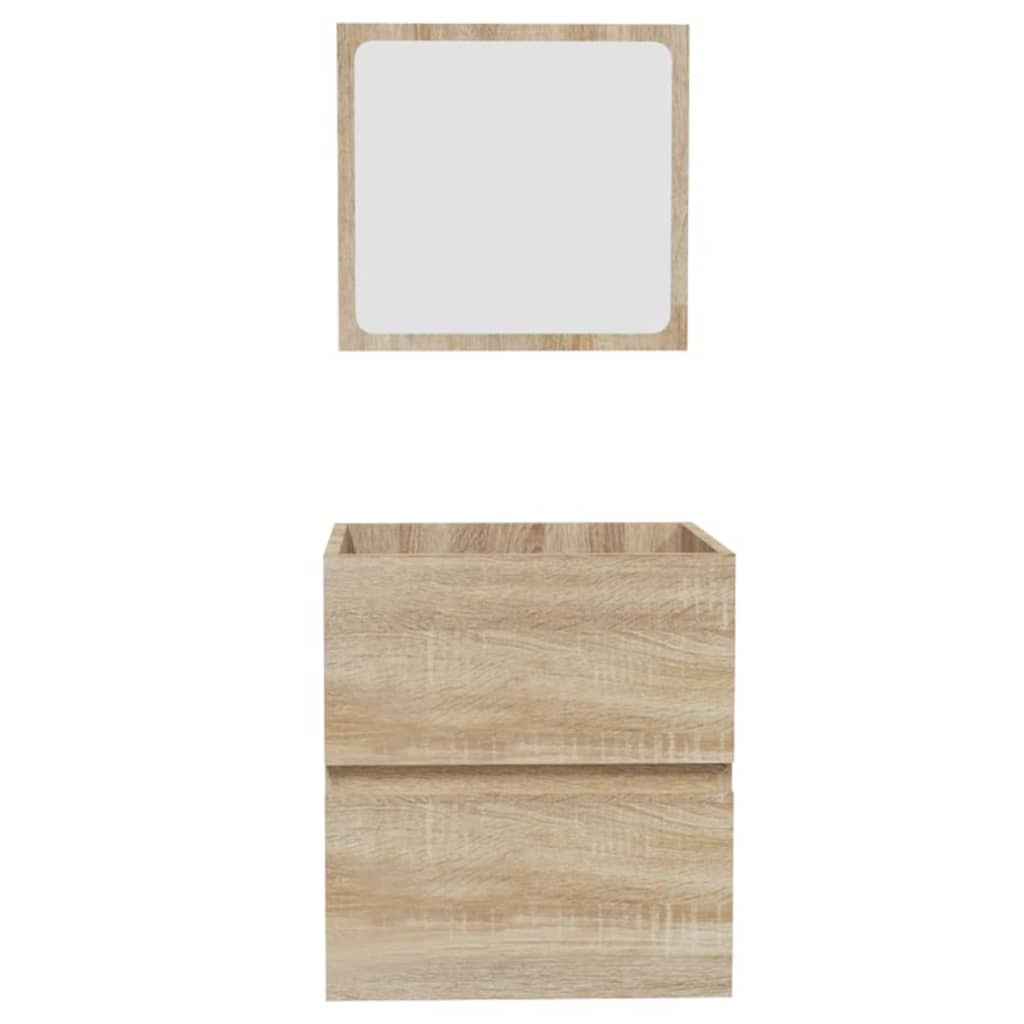 Sonoma tölgy színű szerelt fa fürdőszobaszekrény tükörrel