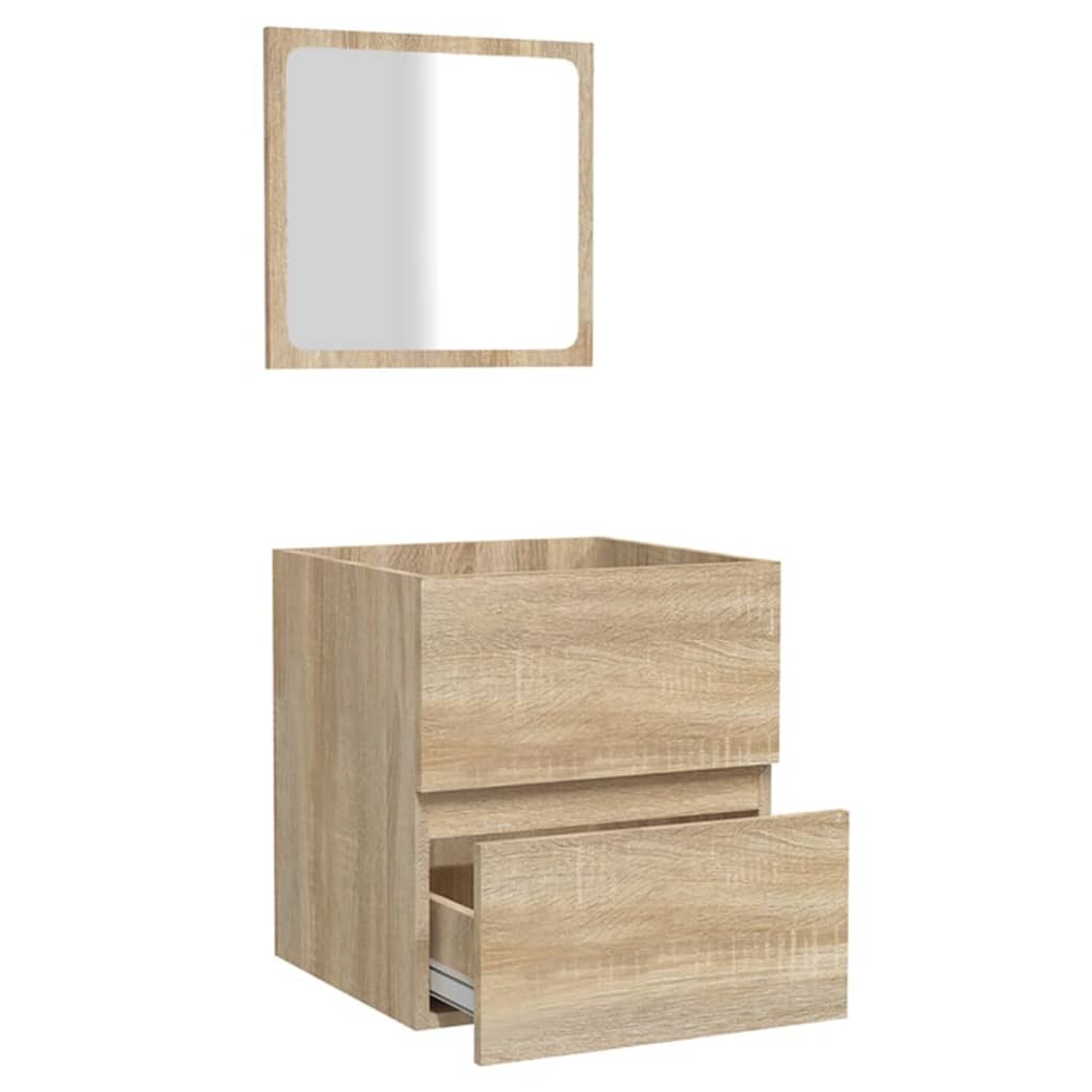 Sonoma tölgy színű szerelt fa fürdőszobaszekrény tükörrel