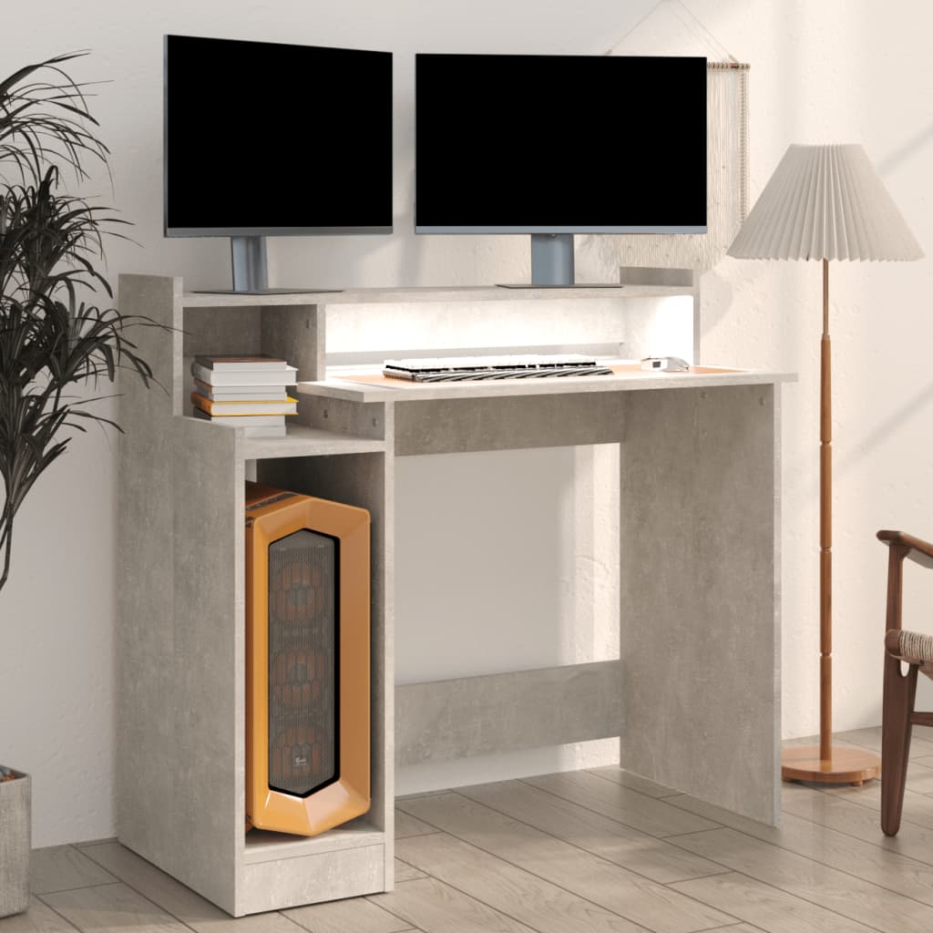 Betonszürke szerelt fa íróasztal led-ekkel 97 x 90 x 45 cm