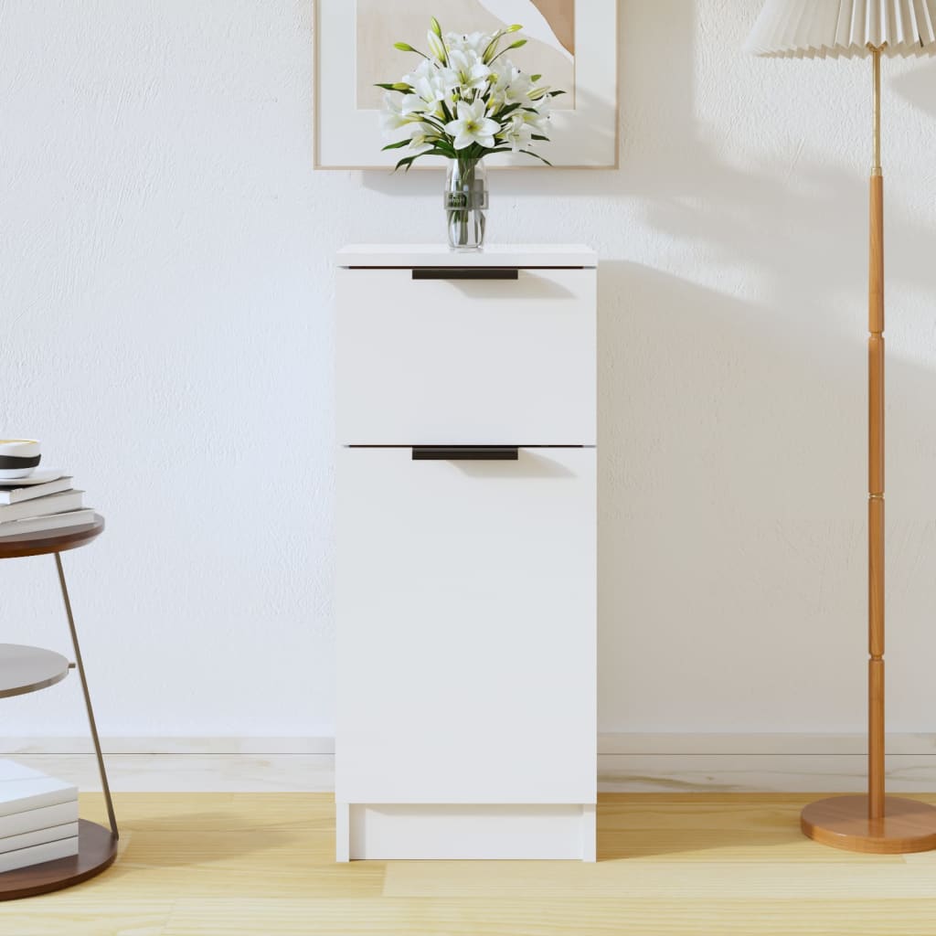 Magasfényű fehér szerelt fa tálalószekrény 30 x 30 x 70 cm