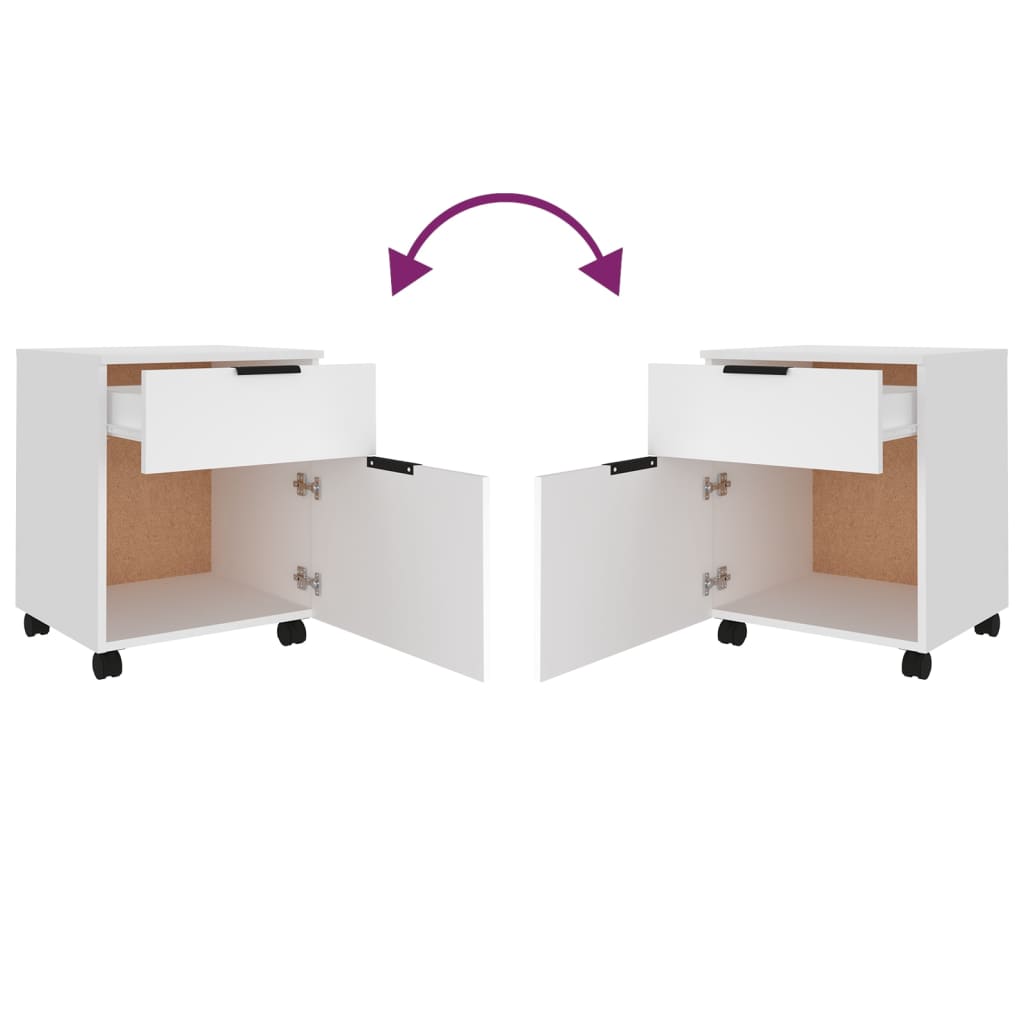 Fehér szerelt fa mobil iratszekrény kerekekkel 45 x 38 x 45 cm