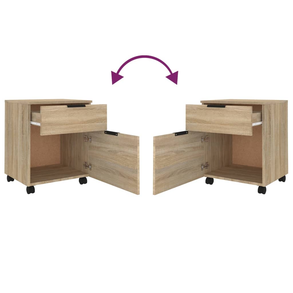 Sonoma-tölgyszínű szerelt fa iratszekrény kerekekkel 45x38x45cm