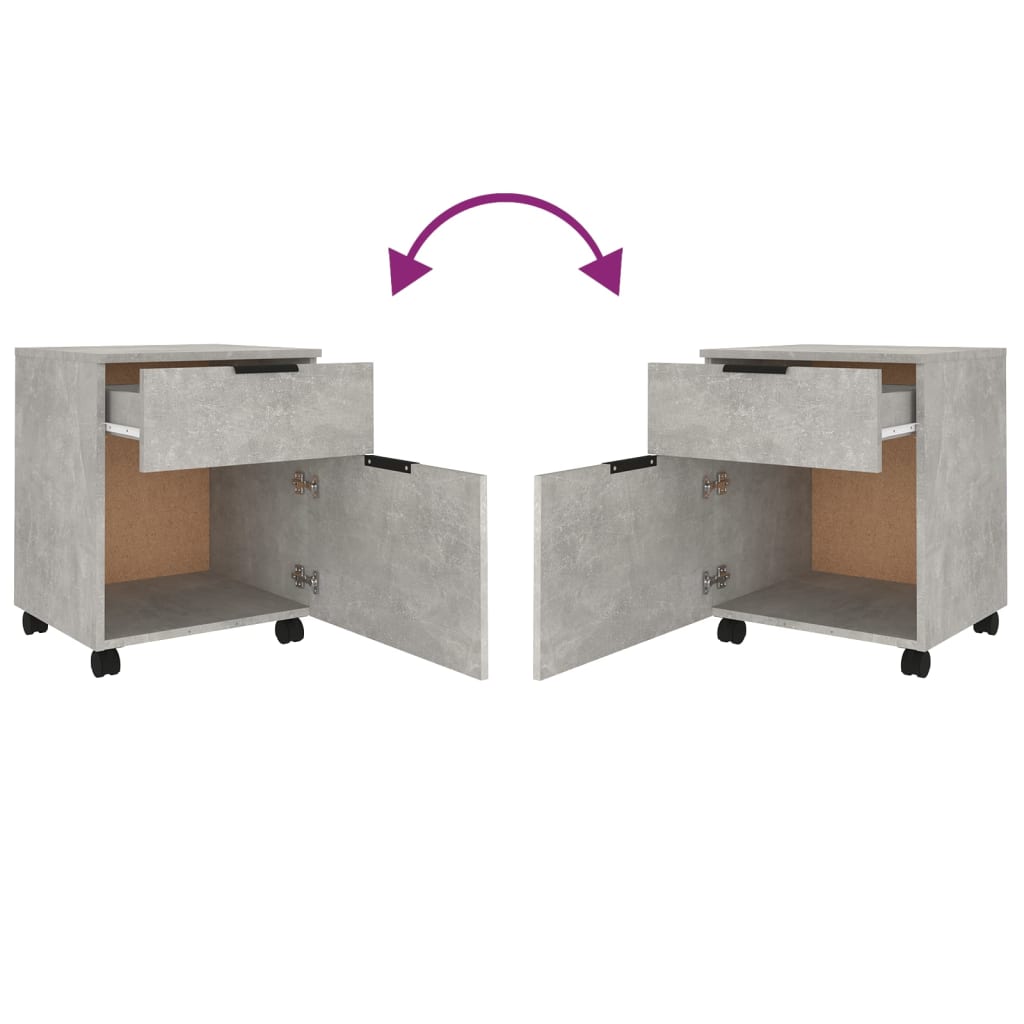 Betonszürke szerelt fa mobil iratszekrény kerekekkel 45x38x45cm