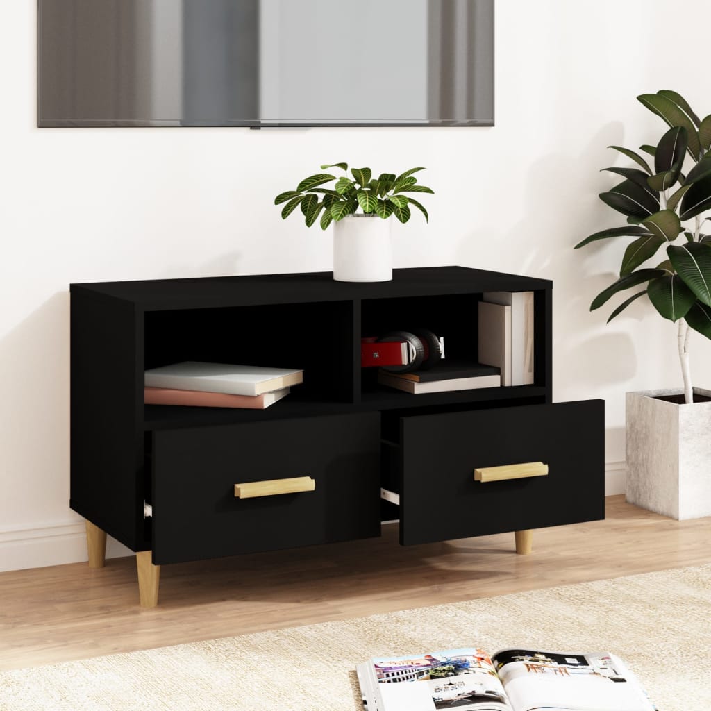 Fekete szerelt fa tv-szekrény 80 x 36 x 50 cm Fekete szerelt fa tv-szekrény 80 x 36 x 50 cm