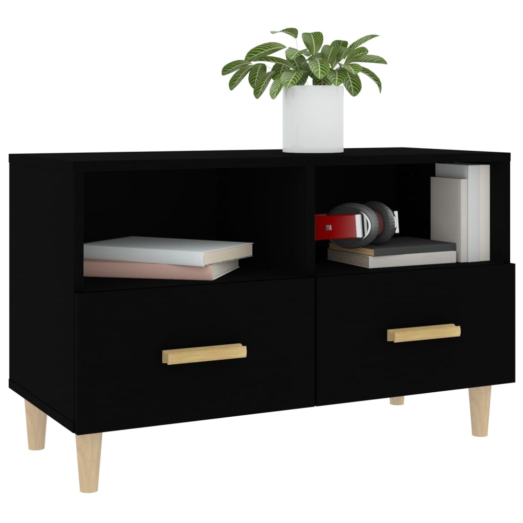 Fekete szerelt fa tv-szekrény 80 x 36 x 50 cm Fekete szerelt fa tv-szekrény 80 x 36 x 50 cm