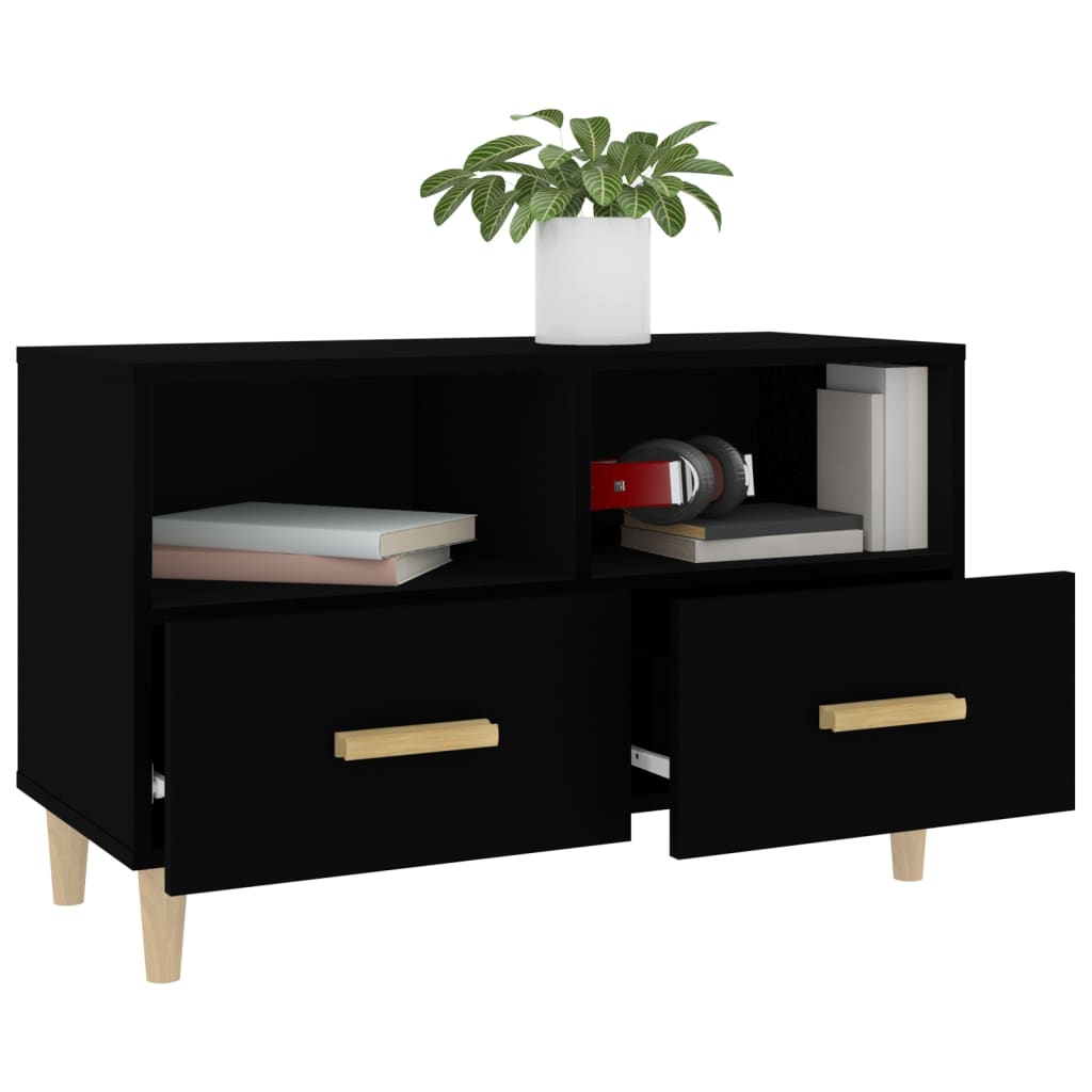 Fekete szerelt fa tv-szekrény 80 x 36 x 50 cm Fekete szerelt fa tv-szekrény 80 x 36 x 50 cm