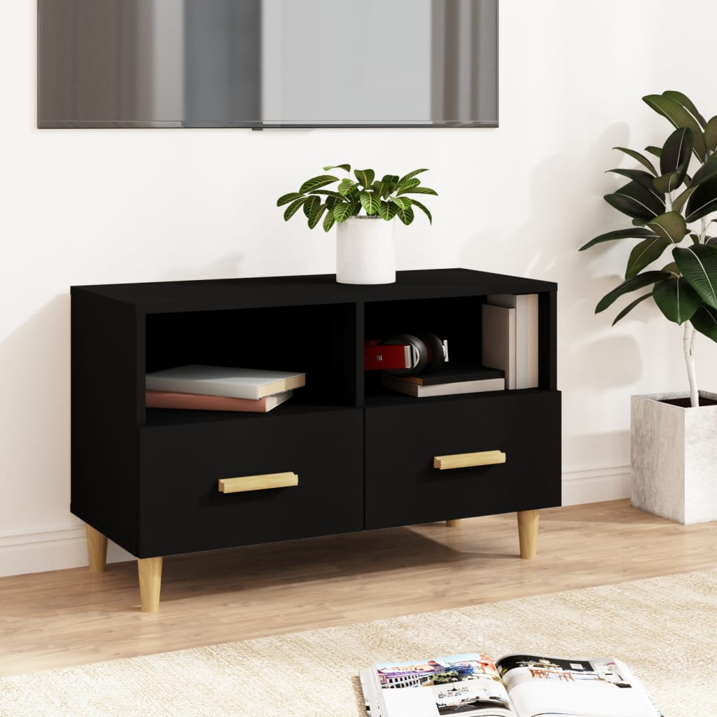 Fekete szerelt fa tv-szekrény 80 x 36 x 50 cm Fekete szerelt fa tv-szekrény 80 x 36 x 50 cm
