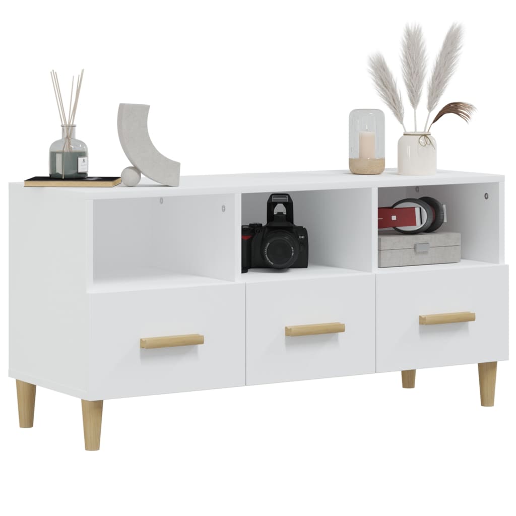 Fehér szerelt fa tv-szekrény 102 x 36 x 50 cm Fehér szerelt fa tv-szekrény 102 x 36 x 50 cm
